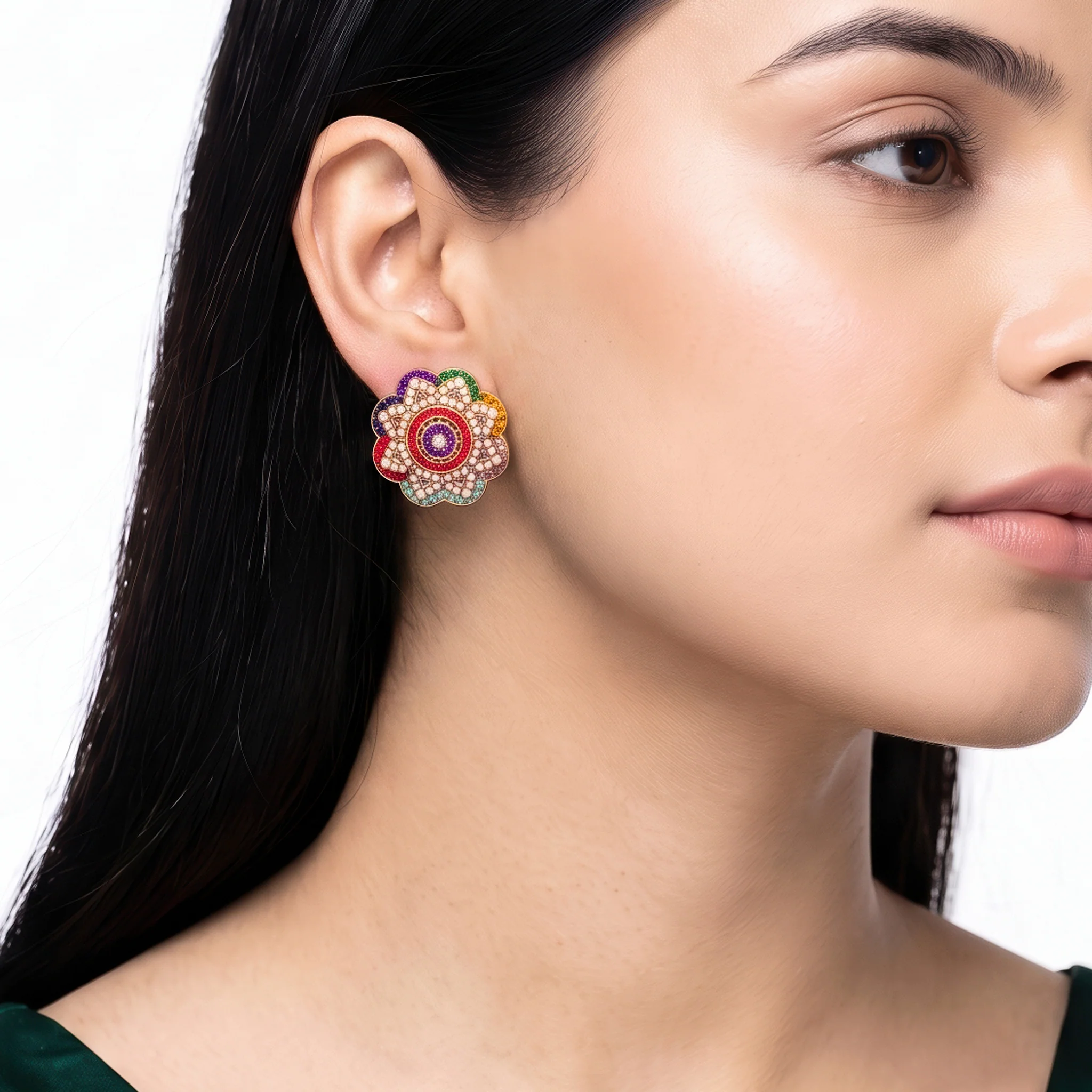 PRAO Earrings Anti-Tarnish Floral Bead Studs - Image 2