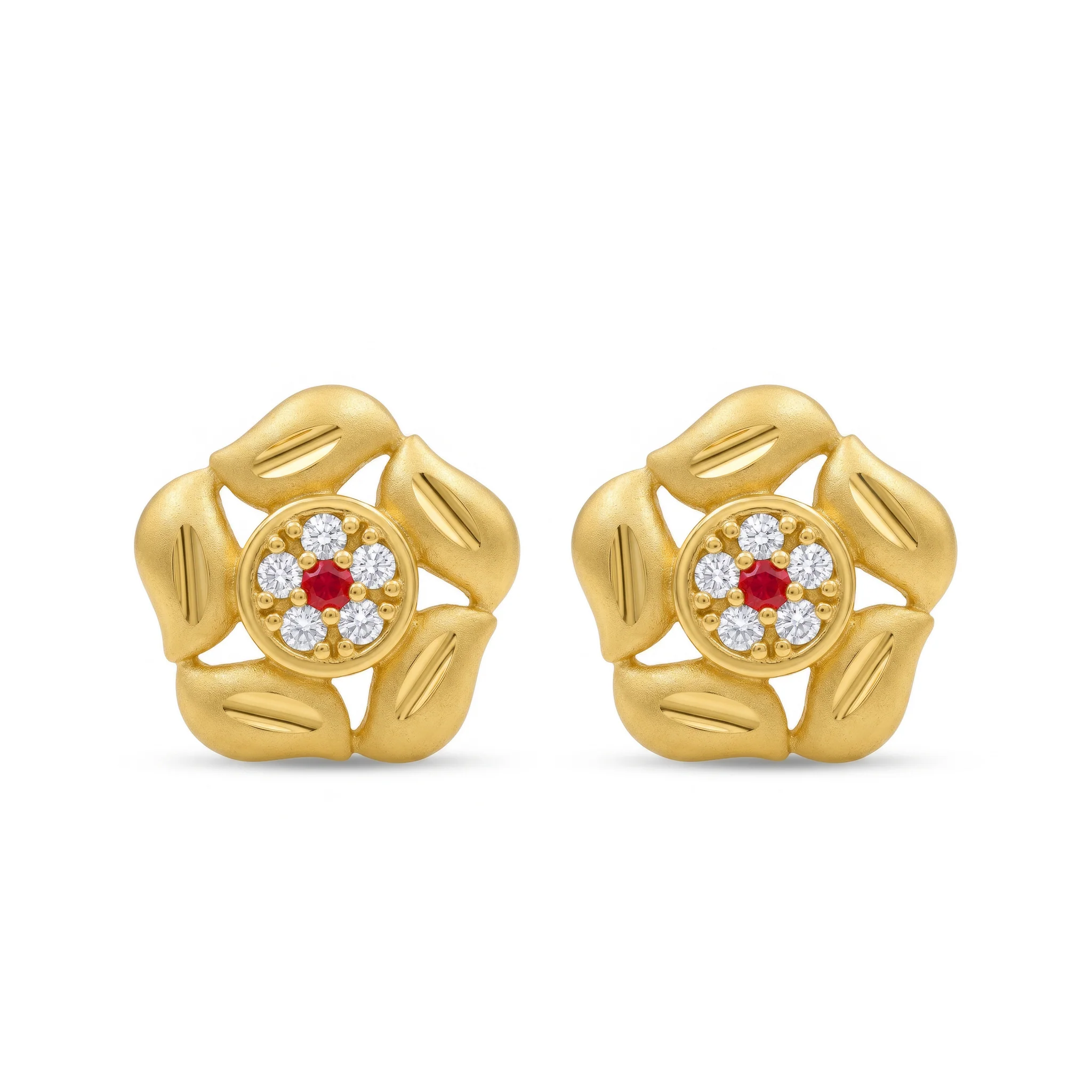 PRAO Earrings Anti-Tarnish Floral Crystal Studs