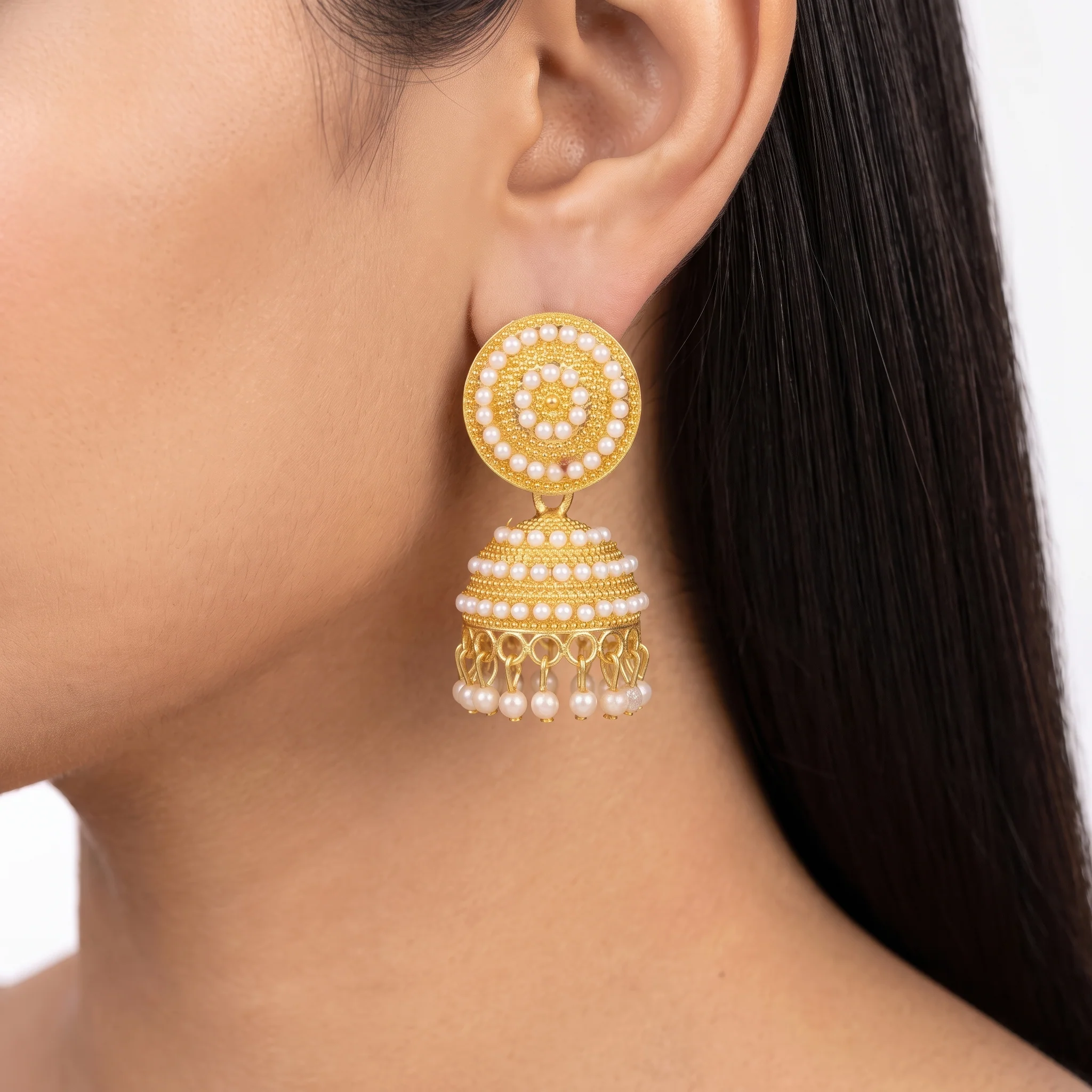 PRAO Earrings Anti-Tarnish Textured Pearl Jhumka - Image 2