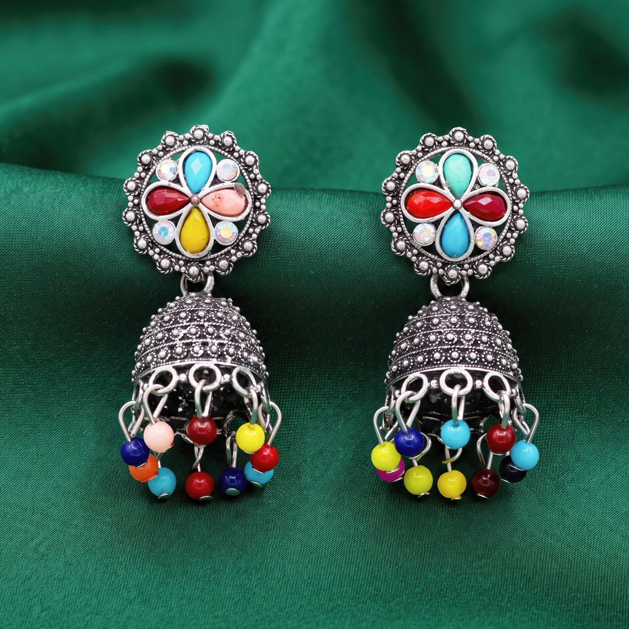PRAO Earrings Anti-Tarnish Oxidized Multicolor Jhumka - Image 4