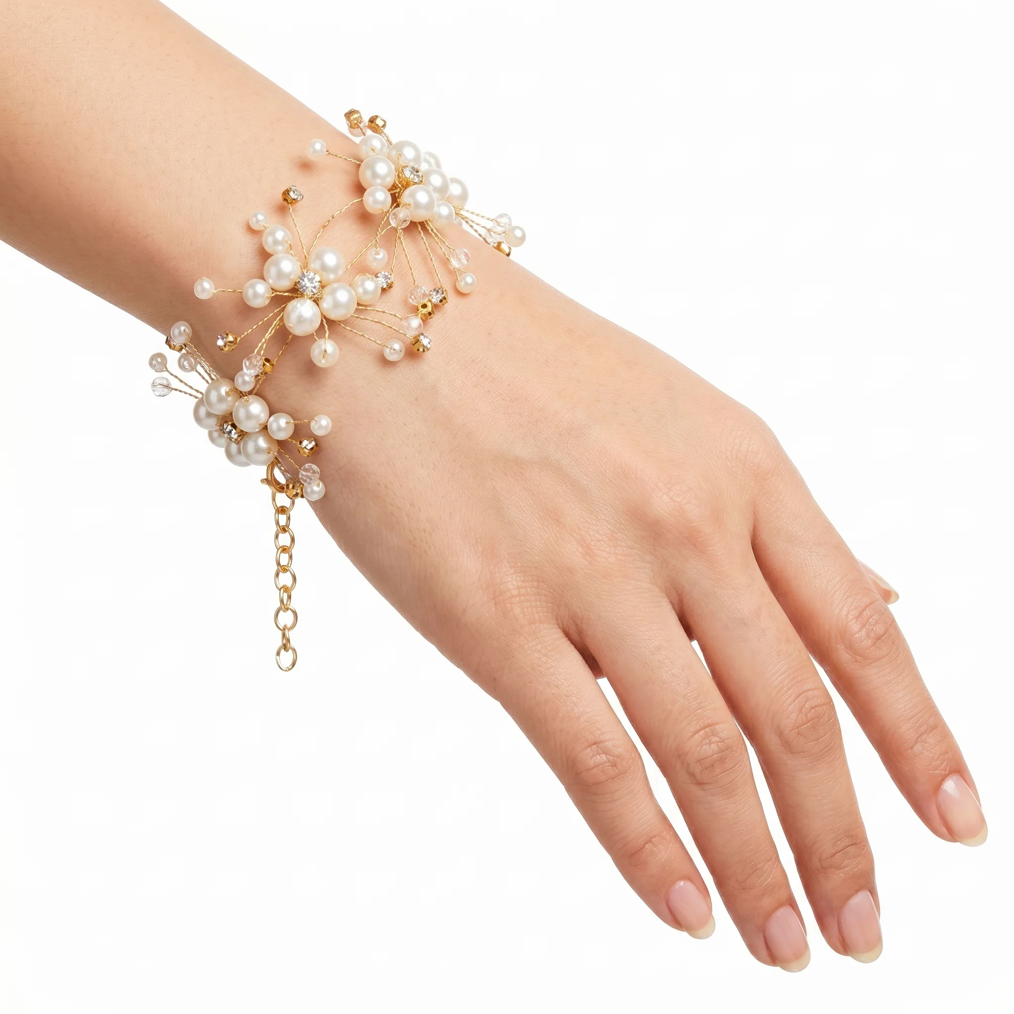 PRAO Bracelet Anti-Tarnish Starburst Pearl Crystal Bangle (Adjustable Size) - Image 2