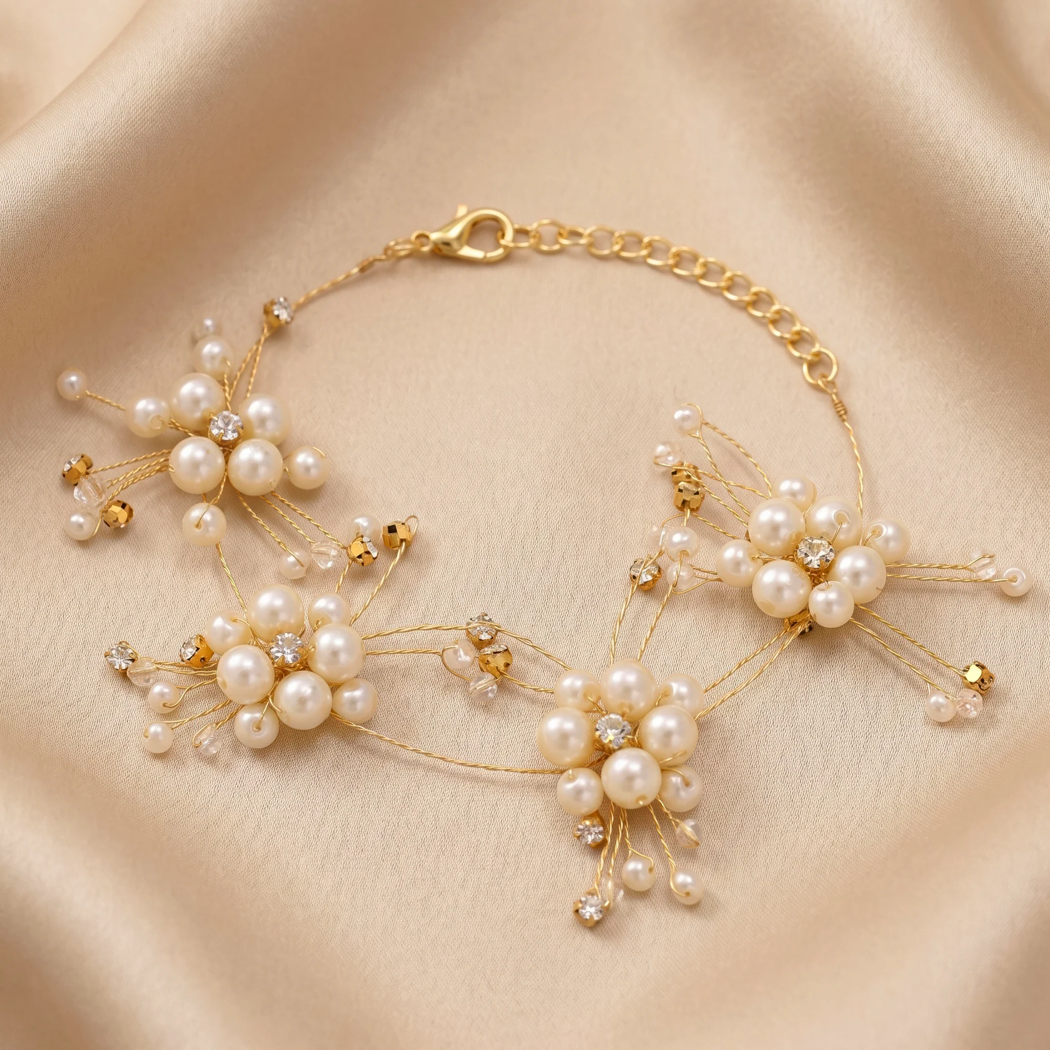 PRAO Bracelet Anti-Tarnish Starburst Pearl Crystal Bangle (Adjustable Size) - Image 3