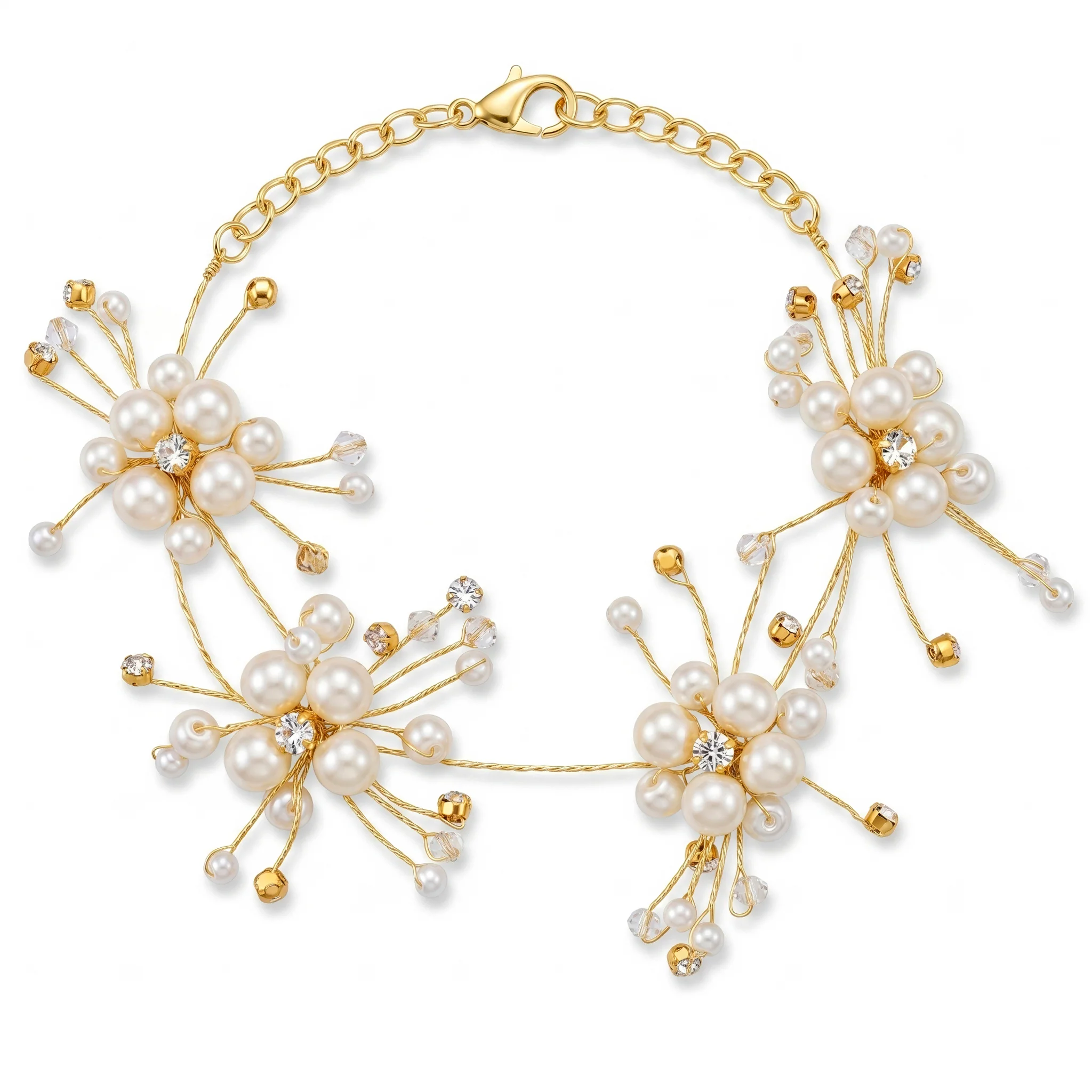 PRAO Bracelet Anti-Tarnish Starburst Pearl Crystal Bangle (Adjustable Size) - Image 4