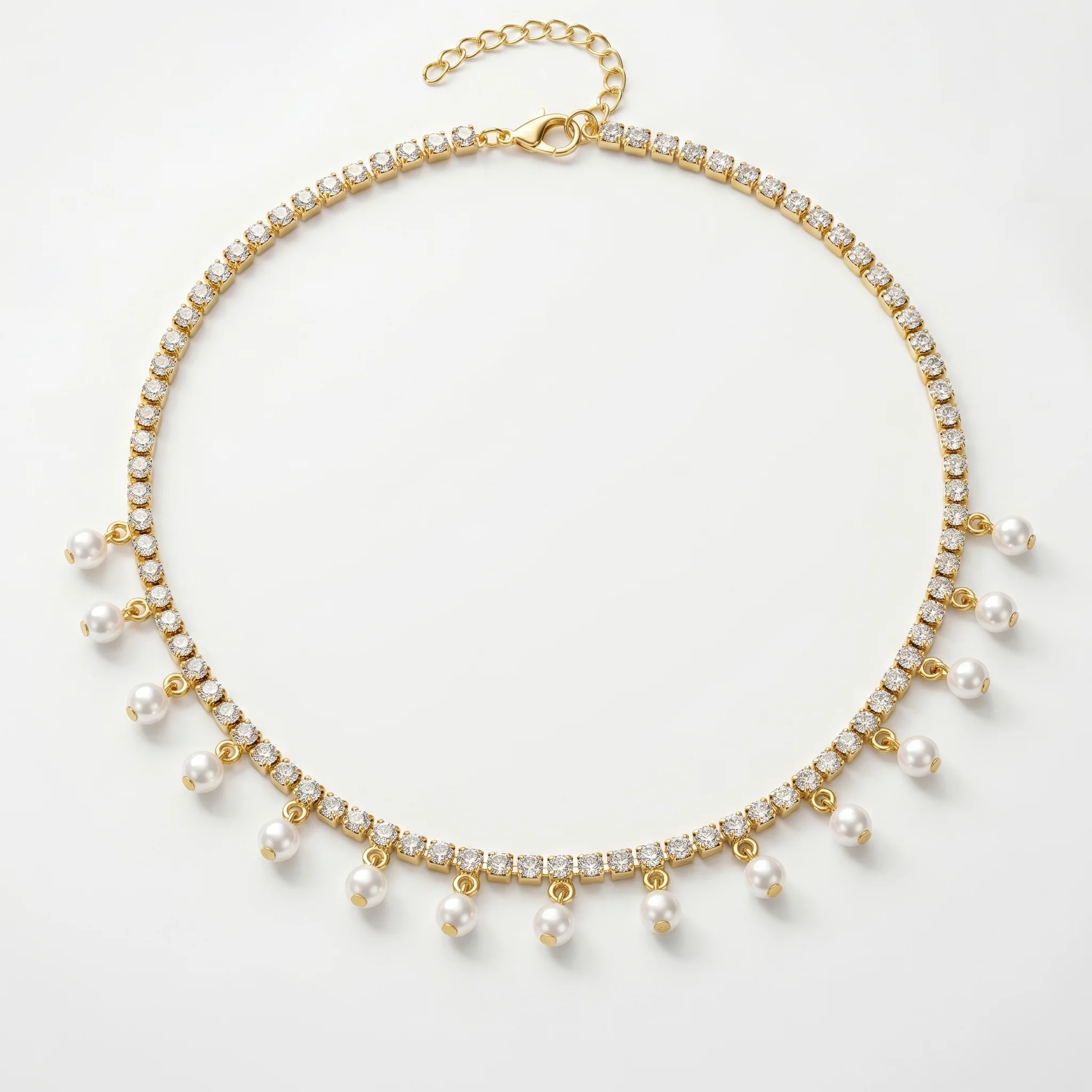 PRAO Necklace Anti-Tarnish Pearl Charm Tennis Chain Set - Image 2