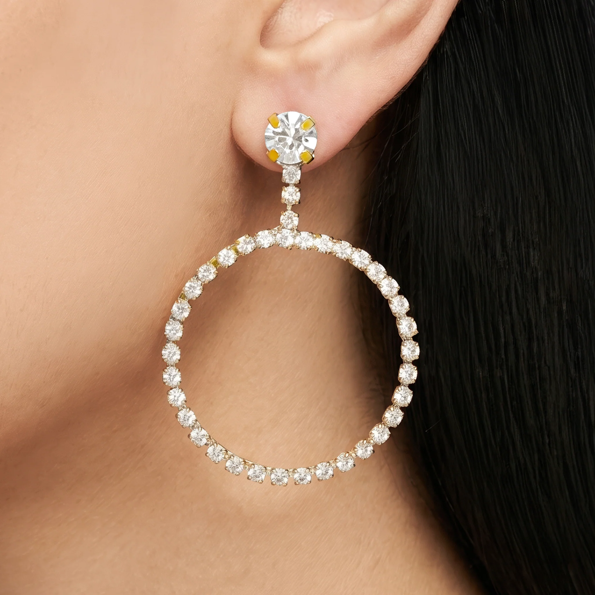 PRAO Earrings Anti-Tarnish Crystal-Encrusted Hoops