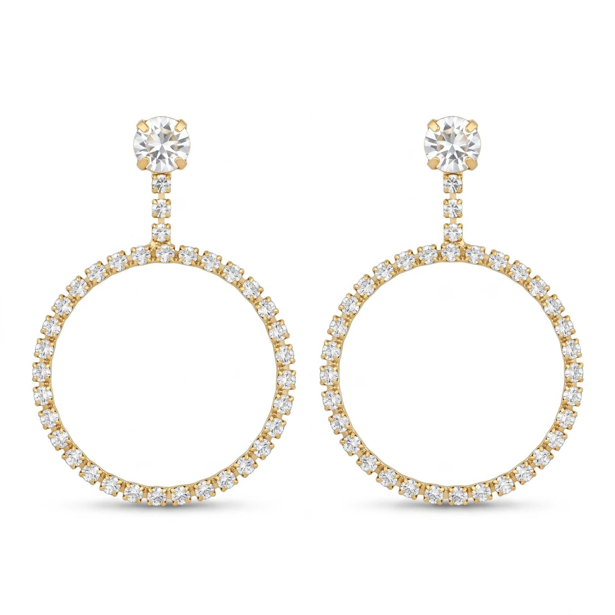 PRAO Earrings Anti-Tarnish Crystal-Encrusted Hoops - Image 3