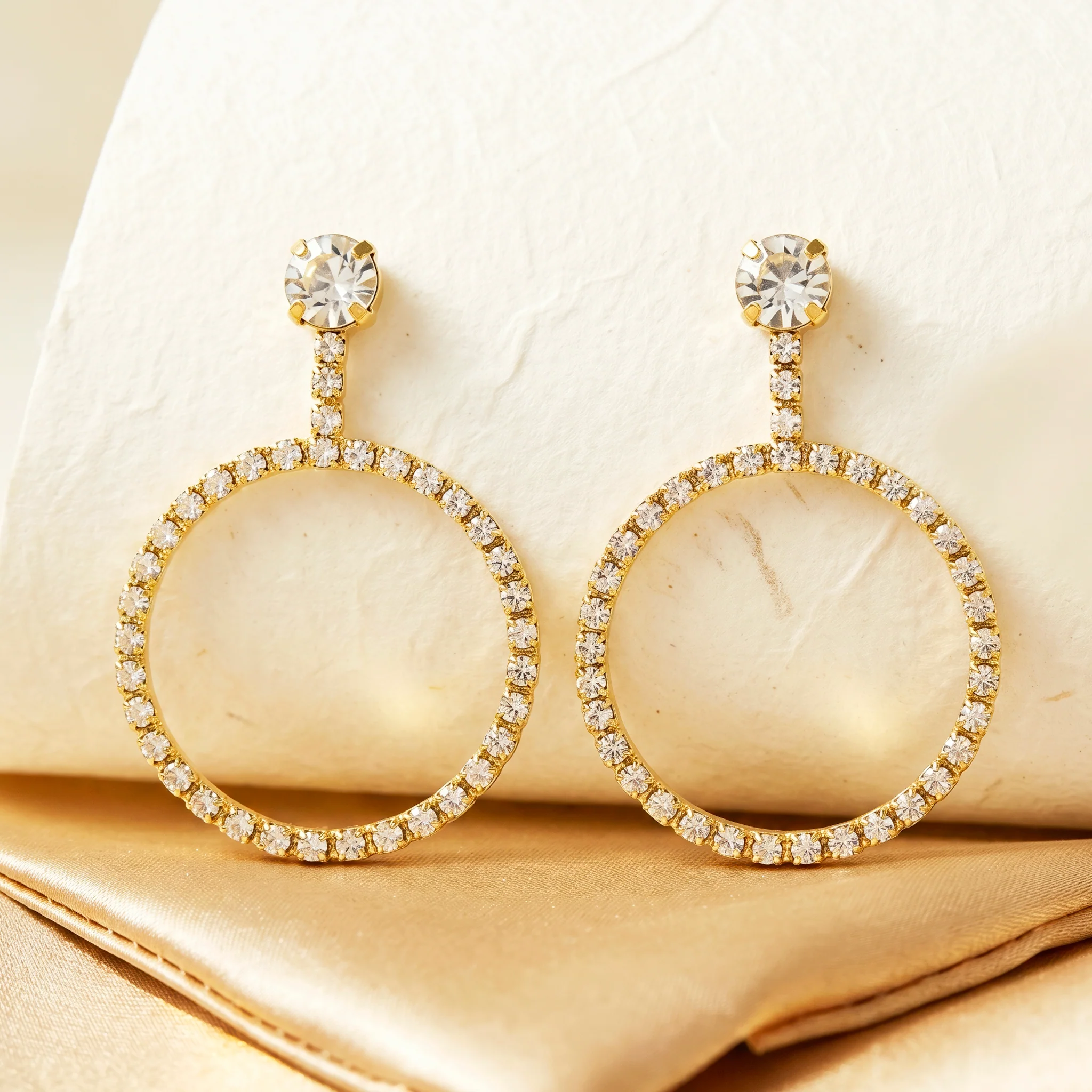 PRAO Earrings Anti-Tarnish Crystal-Encrusted Hoops - Image 4