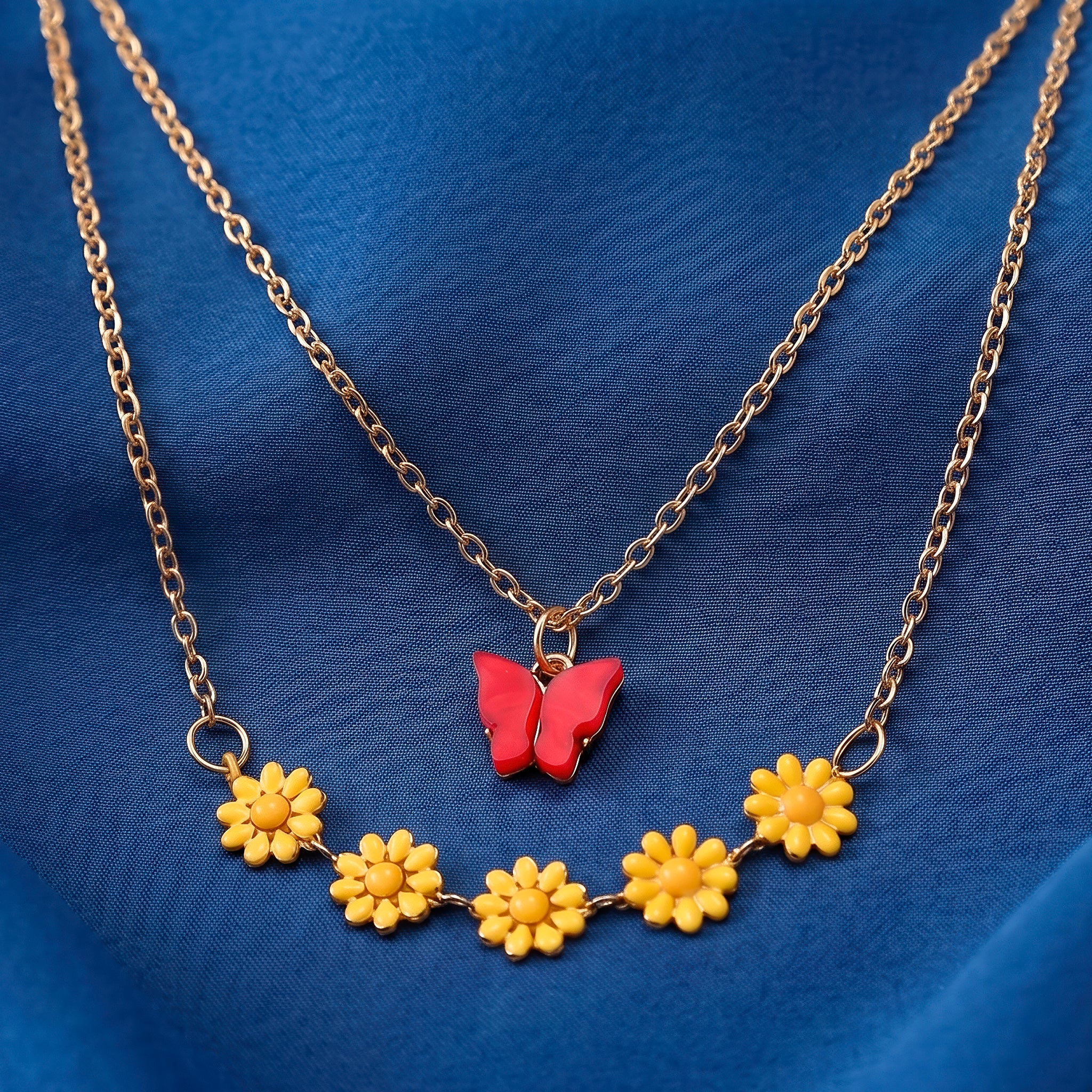 PRAO Necklace Anti-Tarnish Butterfly & Daisy Charm Chain - Image 4