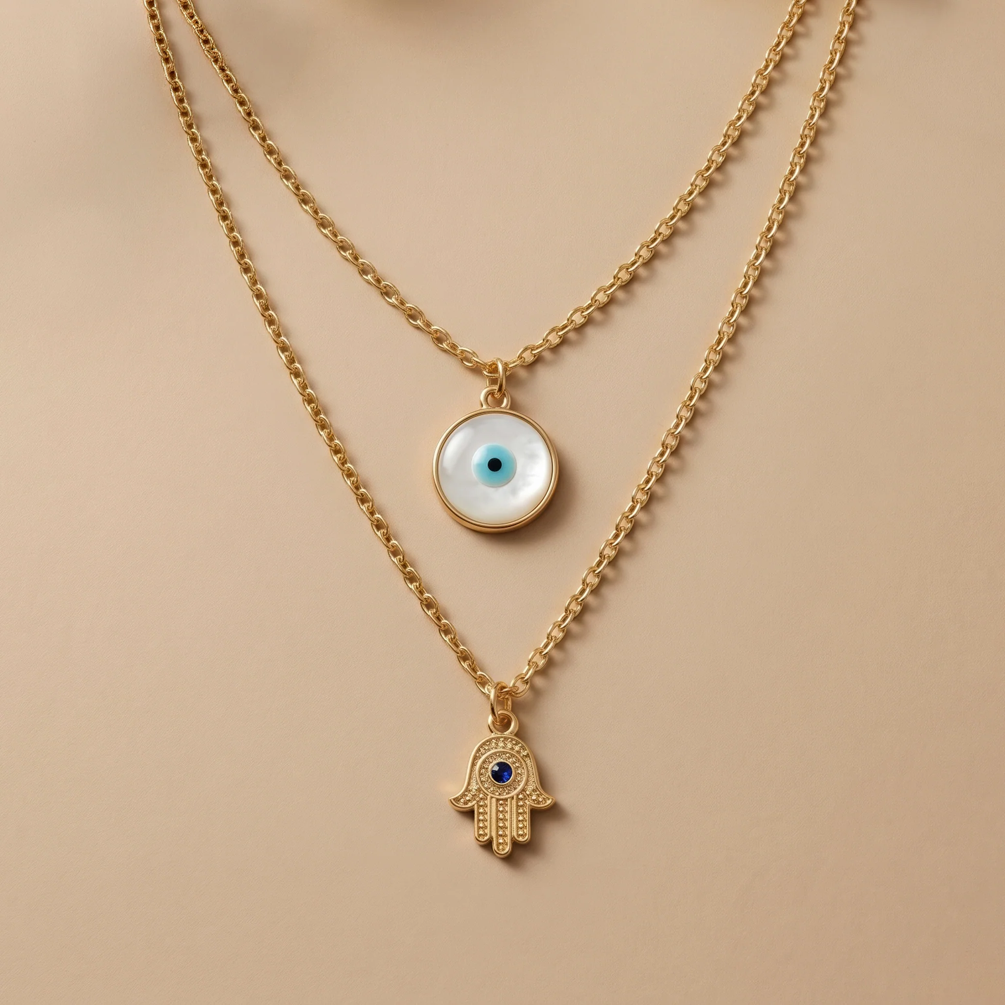 PRAO Necklace Anti-Tarnish Evil Eye Charms Multilayered Pendant Chain Set - Image 3