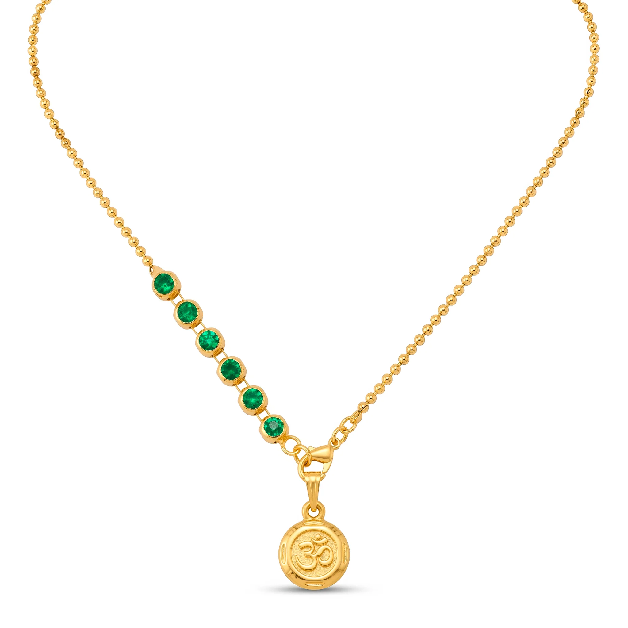 PRAO Necklace Anti-Tarnish Om Emerald Gemstone Chain