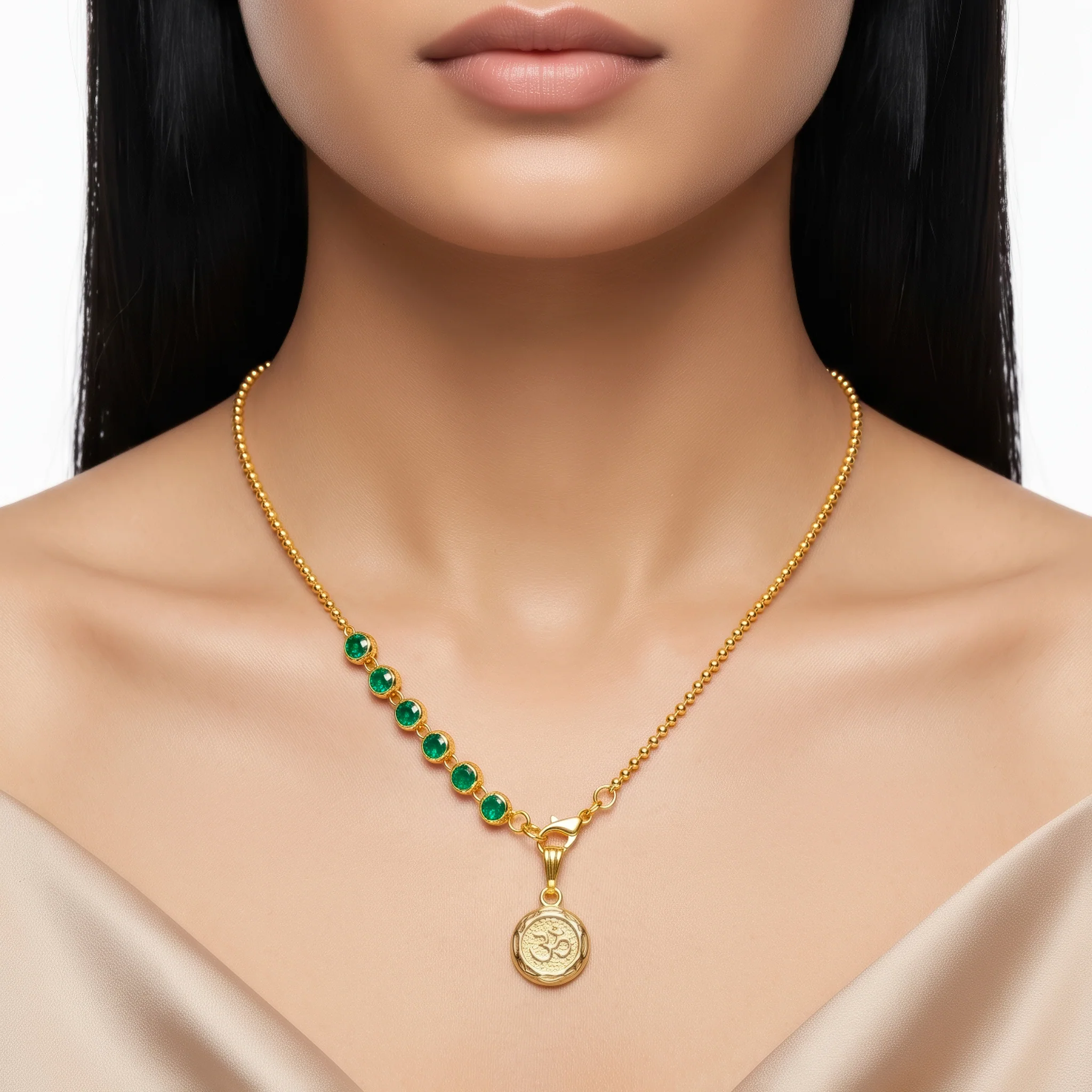 PRAO Necklace Anti-Tarnish Om Emerald Gemstone Chain - Image 3