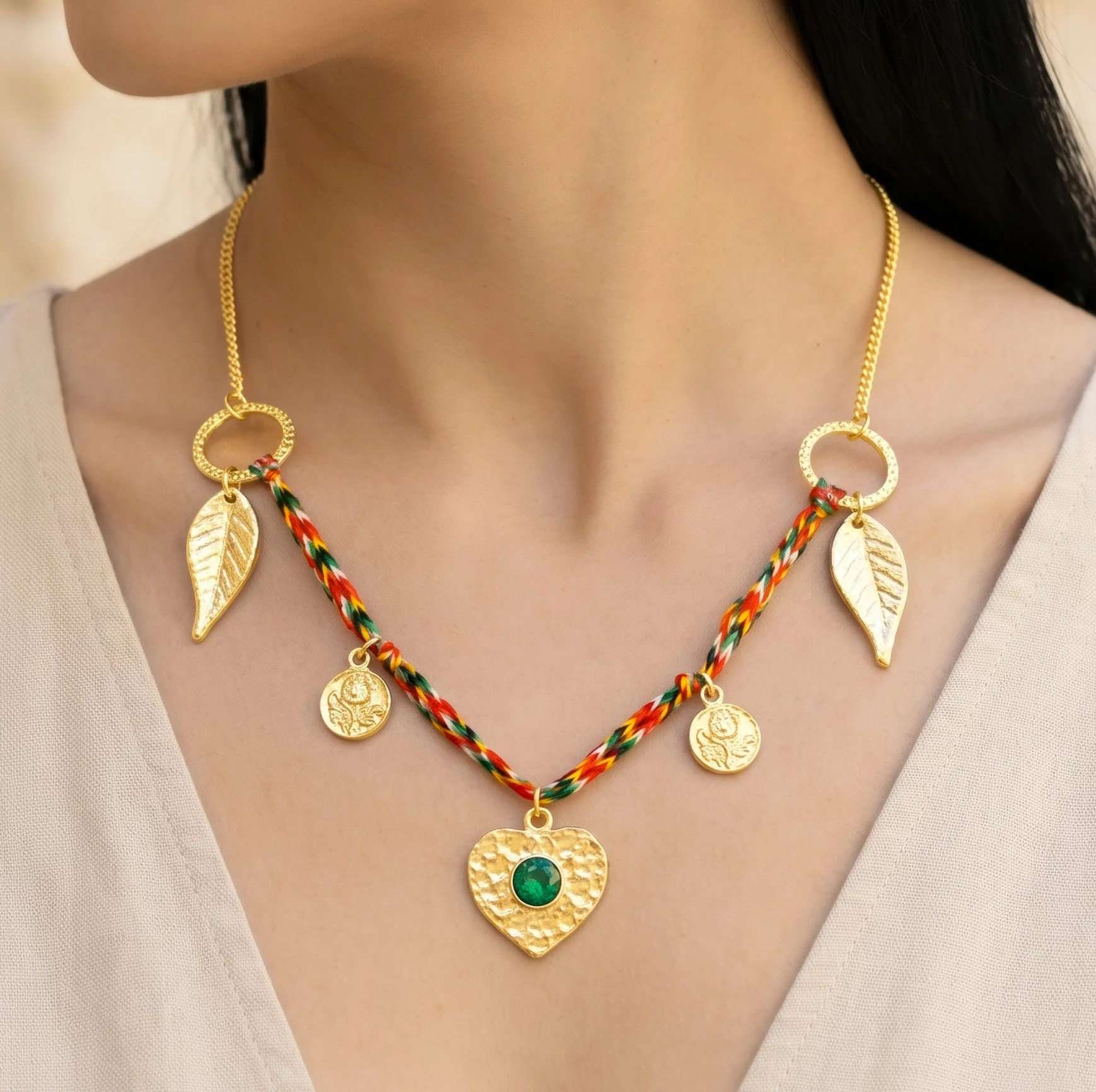 PRAO Necklace Anti-Tarnish Multicolor Cord with Feather Pendant - Image 2