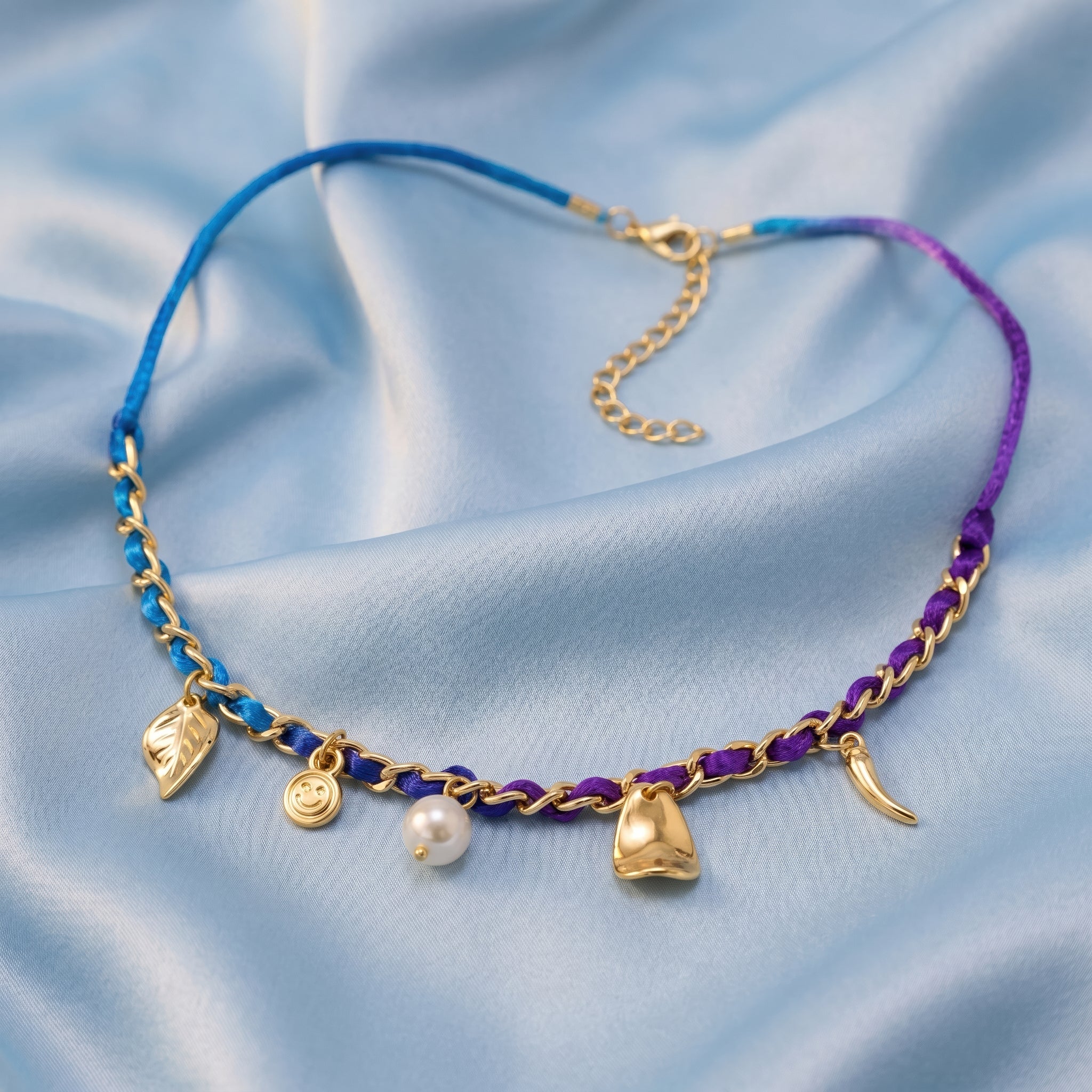 PRAO Necklace Anti-Tarnish Mixed Charms Ribbon - Image 4