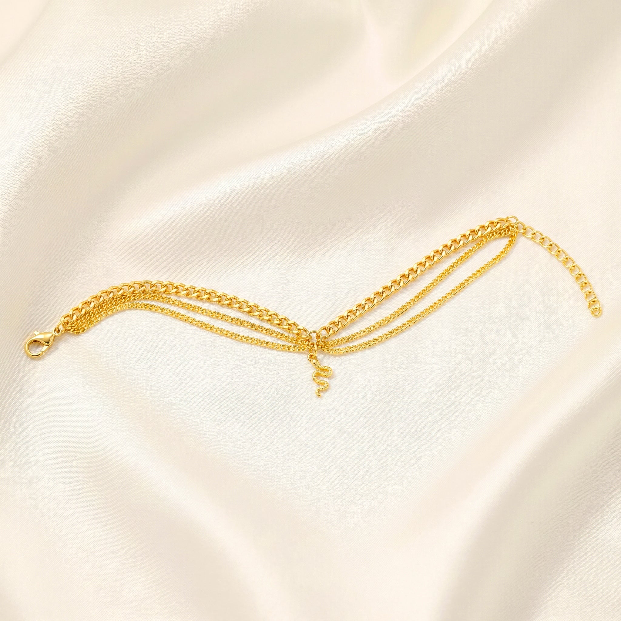 PRAO Anklet Anti-Tarnish Wavy Snake Charm Layered Chain - Image 5