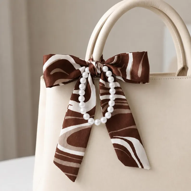 5-in-1 Satin & Pearl Set: Necklace, Bracelet, Hair Tie, Waist Belt & Bag Charm - Image 5
