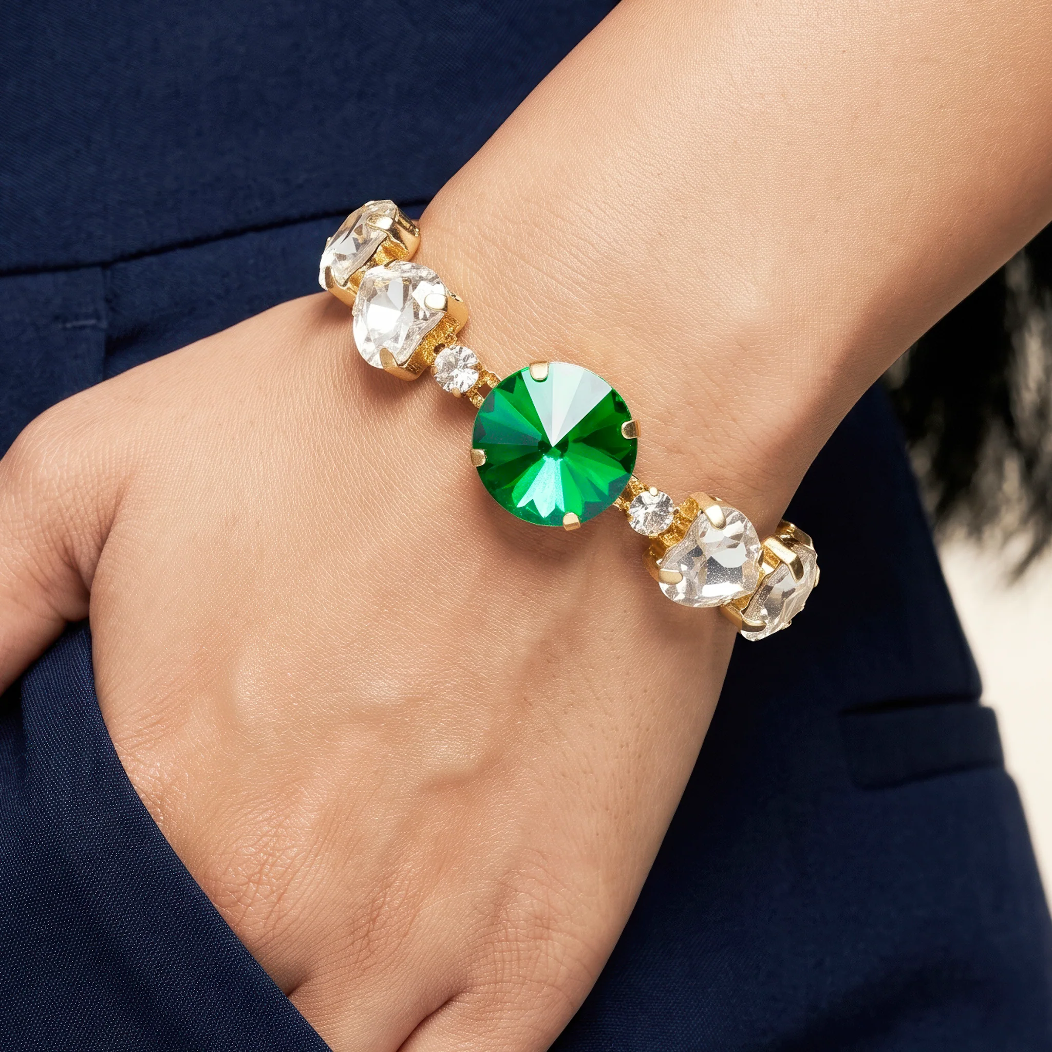 PRAO Bracelet Anti-Tarnish Green Stone Chain (Adjustable Size)
