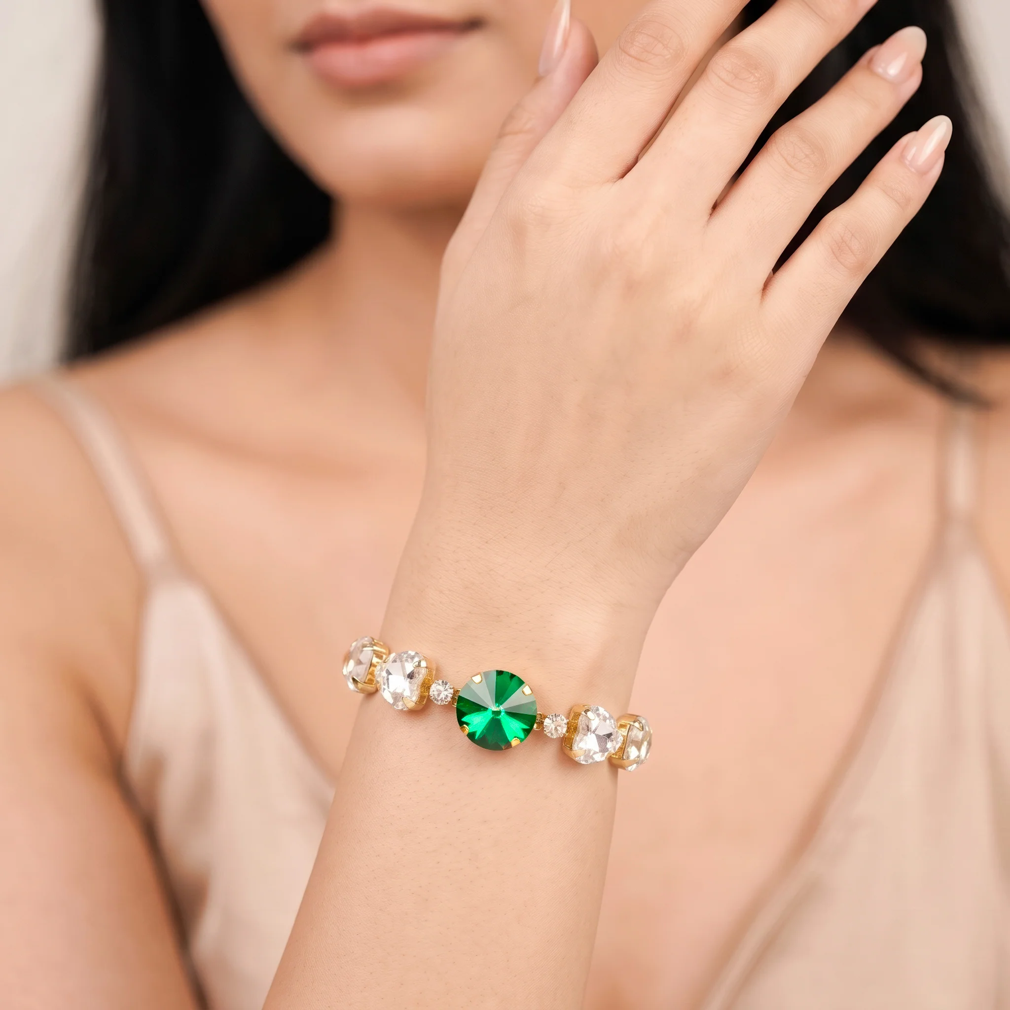 PRAO Bracelet Anti-Tarnish Green Stone Chain (Adjustable Size) - Image 2