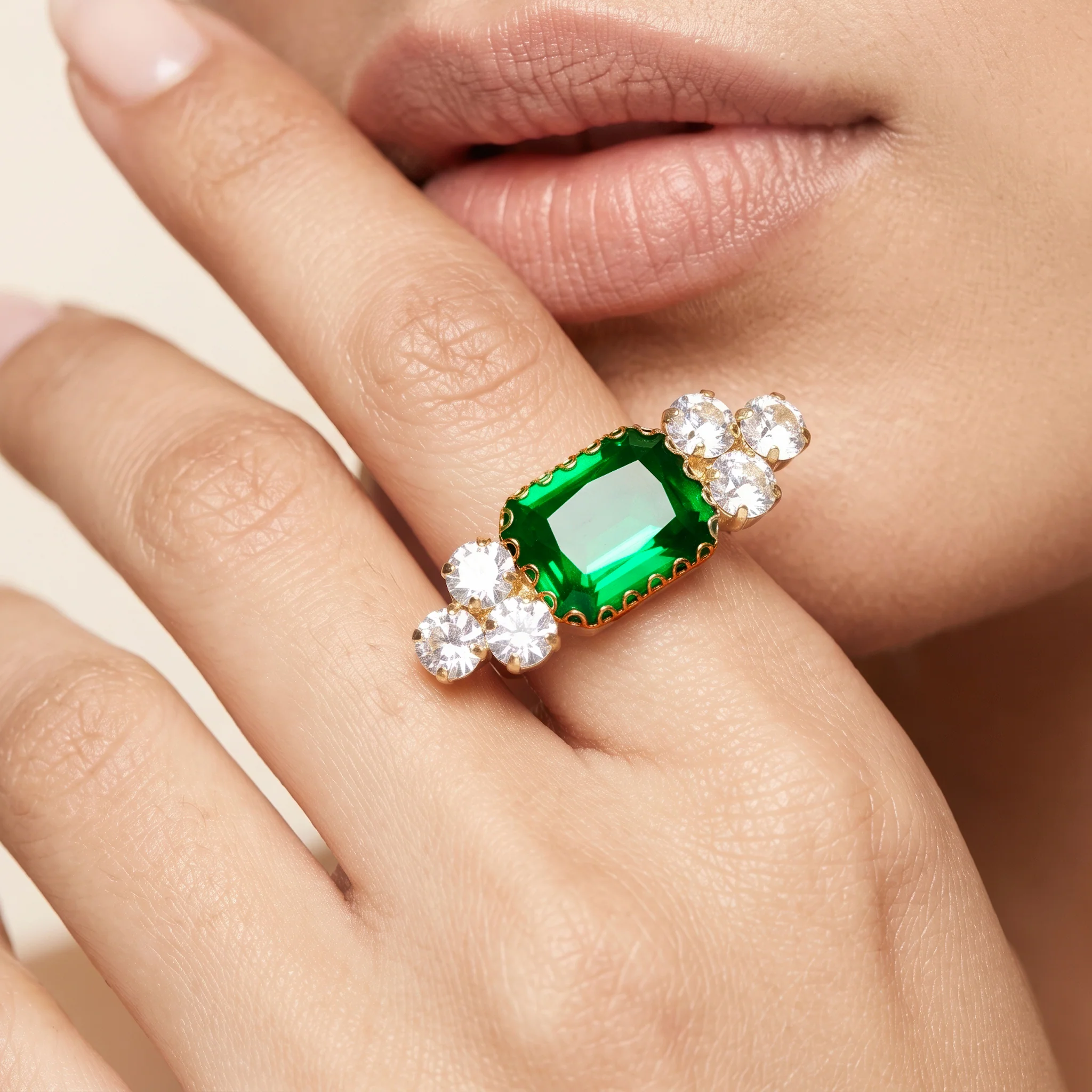 PRAO Ring Anti-Tarnish Green Crystal Ring (Adjustable Size) - Image 2