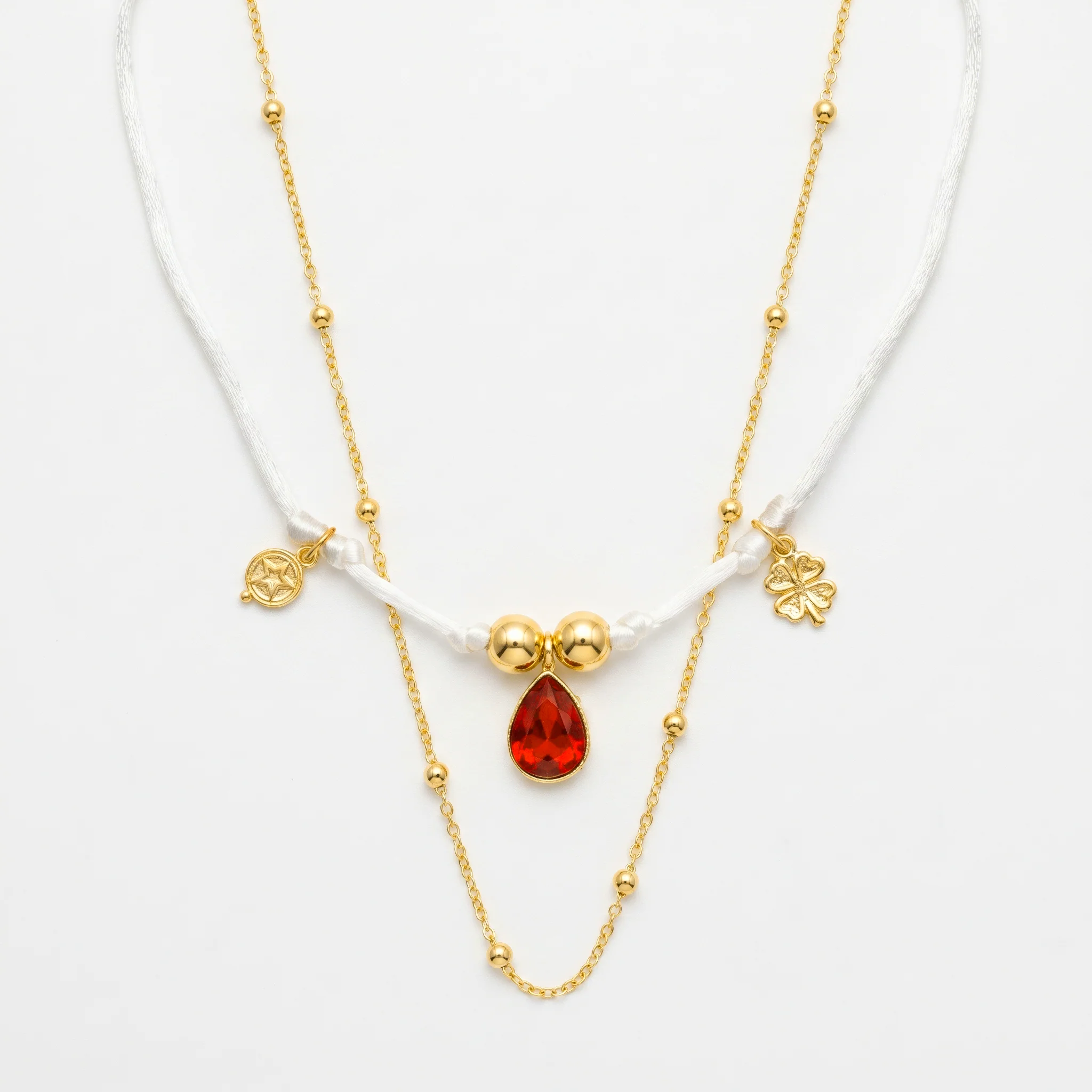 PRAO Necklace Anti-Tarnish White Cord Layered Chain - Image 3
