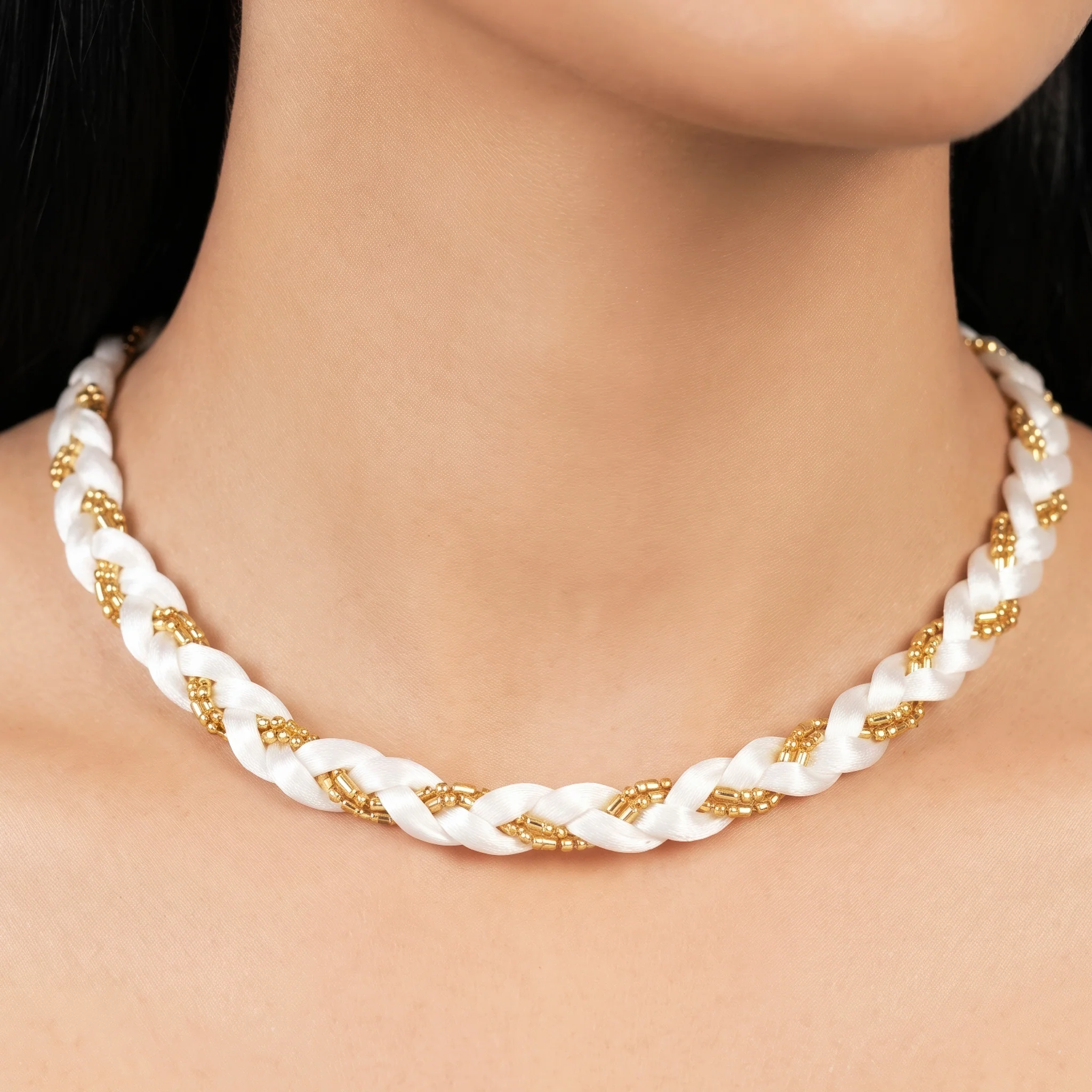 PRAO Necklace Anti-Tarnish Braided Choker Set With Earrings - Image 2