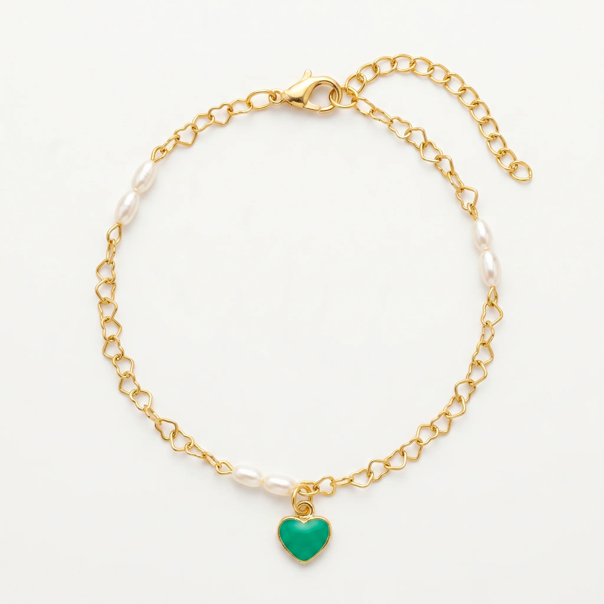 PRAO Anklet Anti-Tarnish Heart Pearl Charm
