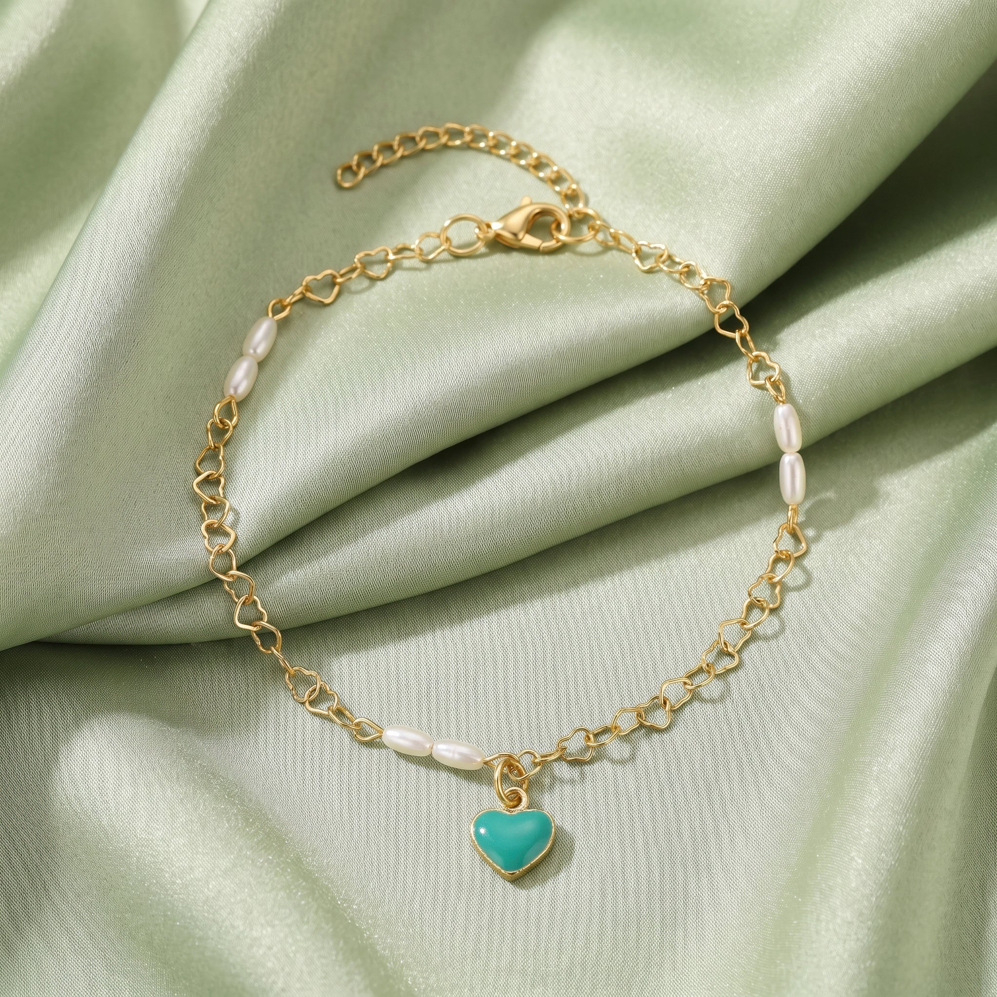 PRAO Anklet Anti-Tarnish Heart Pearl Charm - Image 4