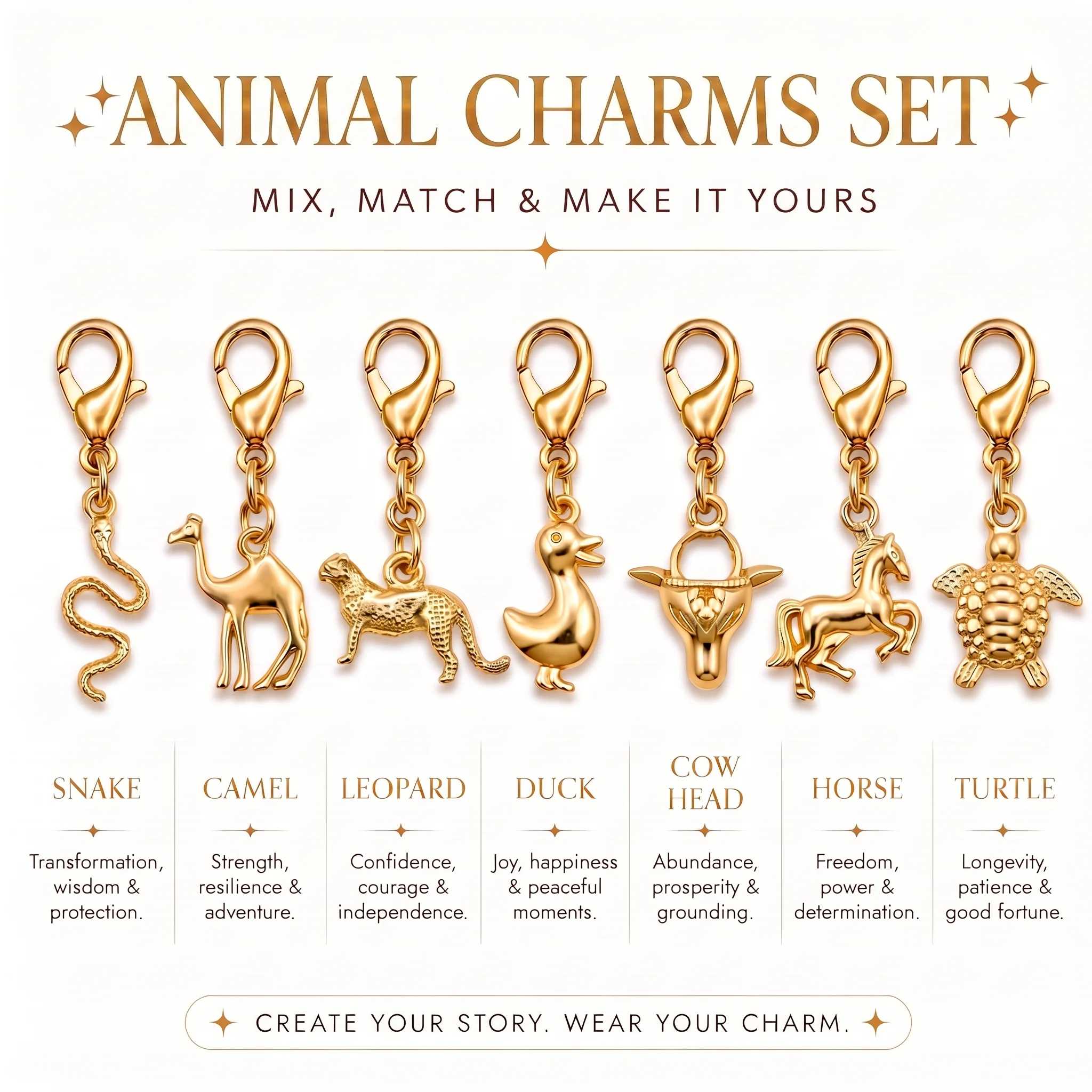 PRAO ANIMAL CHARMS SET ✨ Anti-Tarnish Gold Plated Necklace, Bracelet, Ring, Earrings & 7 Detachable Charms (Complete Set) - Image 6
