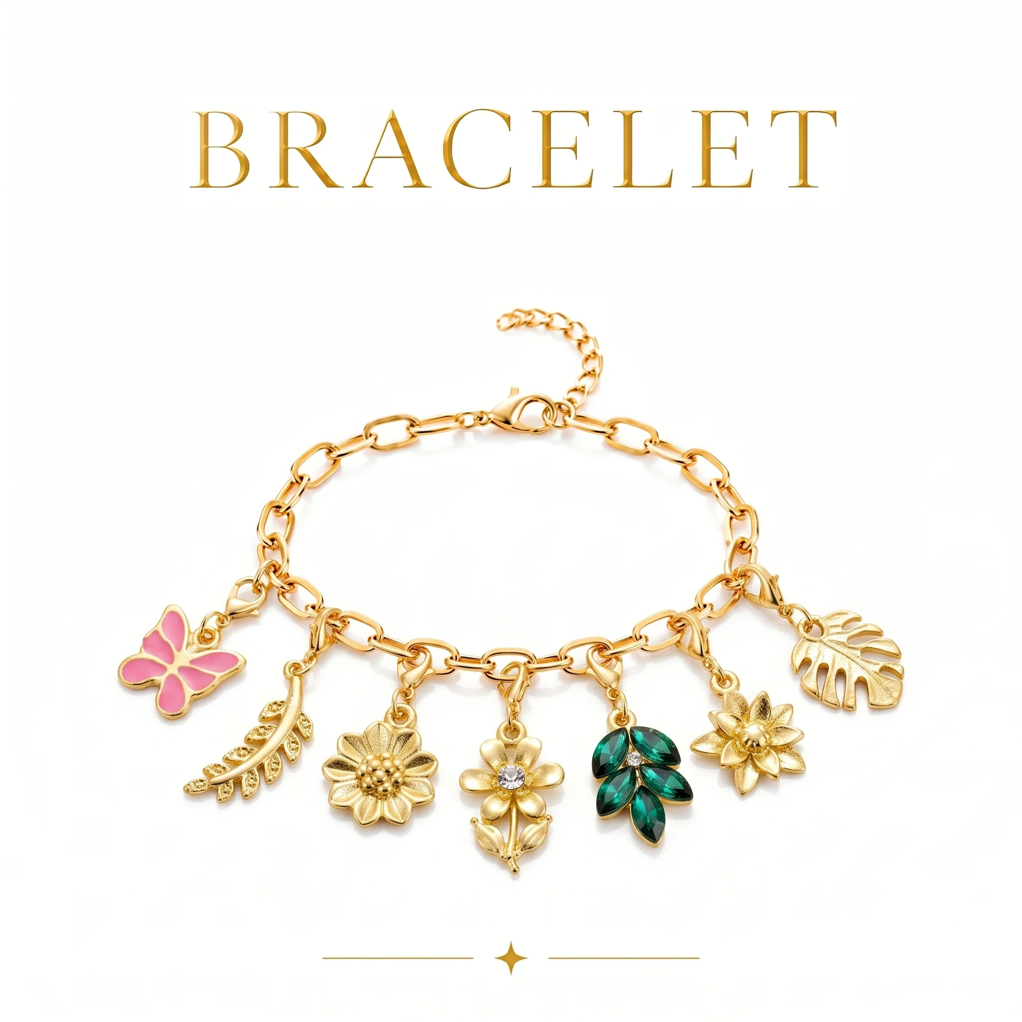 PRAO NATURE CHARMS COMBO ✨ Anti-Tarnish Gold Plated Necklace, Bracelet, Ring, Earrings & 7 Detachable Charms (Complete Set) - Image 3