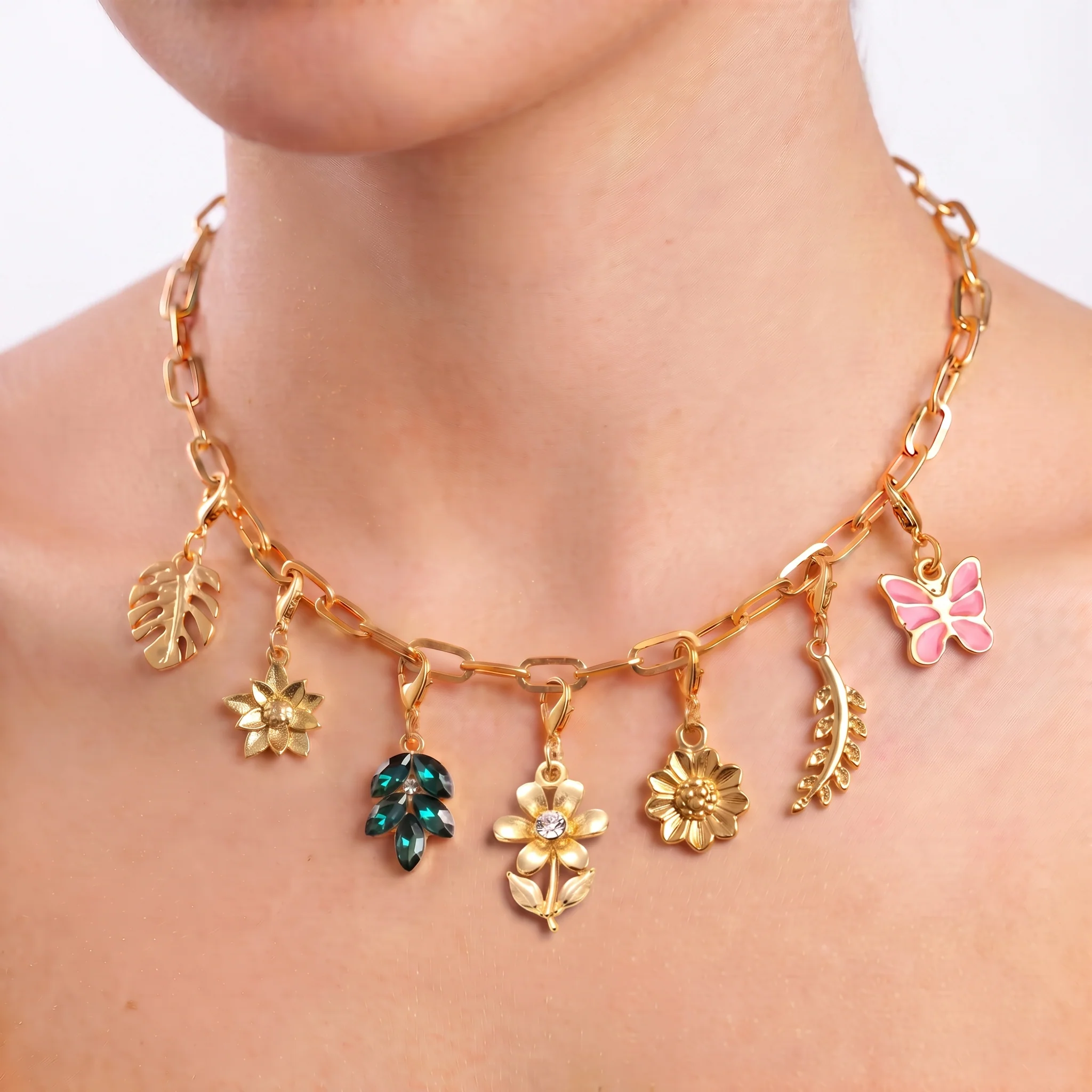 PRAO NATURE CHARMS COMBO ✨ Anti-Tarnish Gold Plated Necklace, Bracelet, Ring, Earrings & 7 Detachable Charms (Complete Set) - Image 8