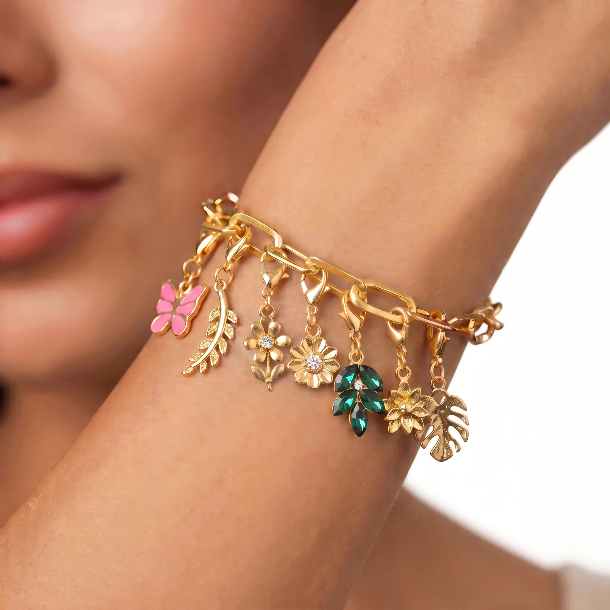 PRAO NATURE CHARMS COMBO ✨ Anti-Tarnish Gold Plated Necklace, Bracelet, Ring, Earrings & 7 Detachable Charms (Complete Set) - Image 9