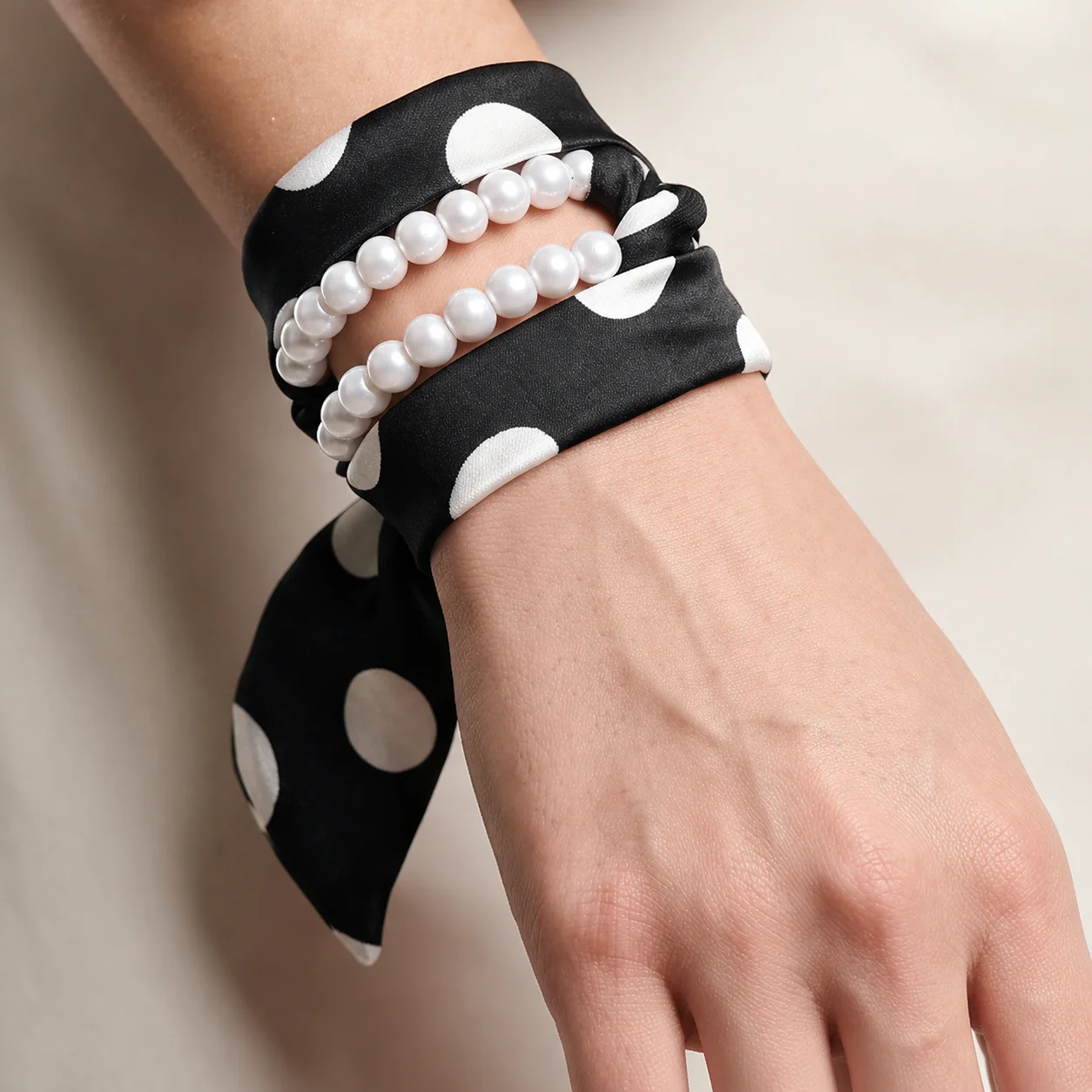 5-IN-1 Satin & Pearl Set: Necklace, Bracelet, Hair Tie, Waist Belt & Bag Charm - Image 4