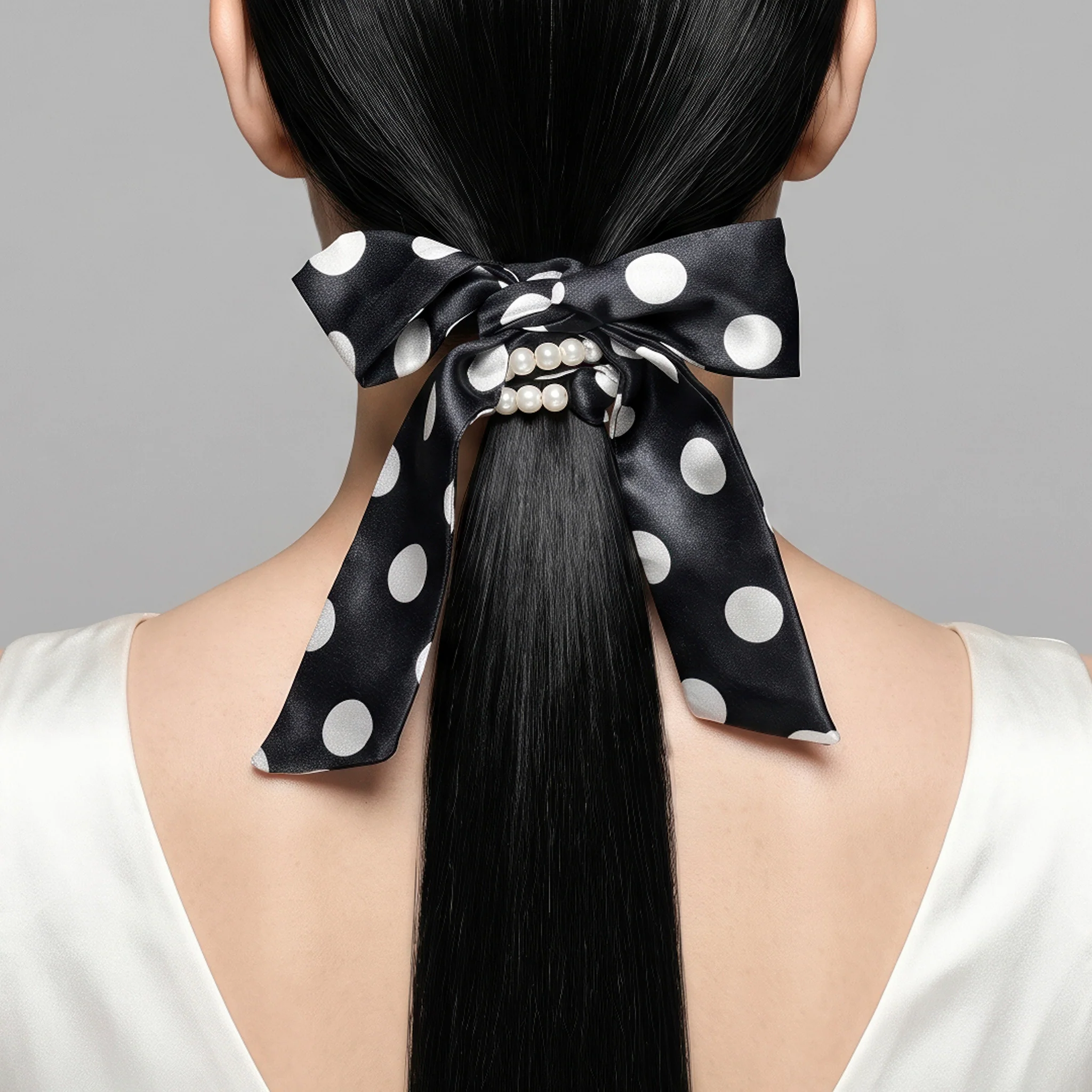 5-IN-1 Satin & Pearl Set: Necklace, Bracelet, Hair Tie, Waist Belt & Bag Charm - Image 5