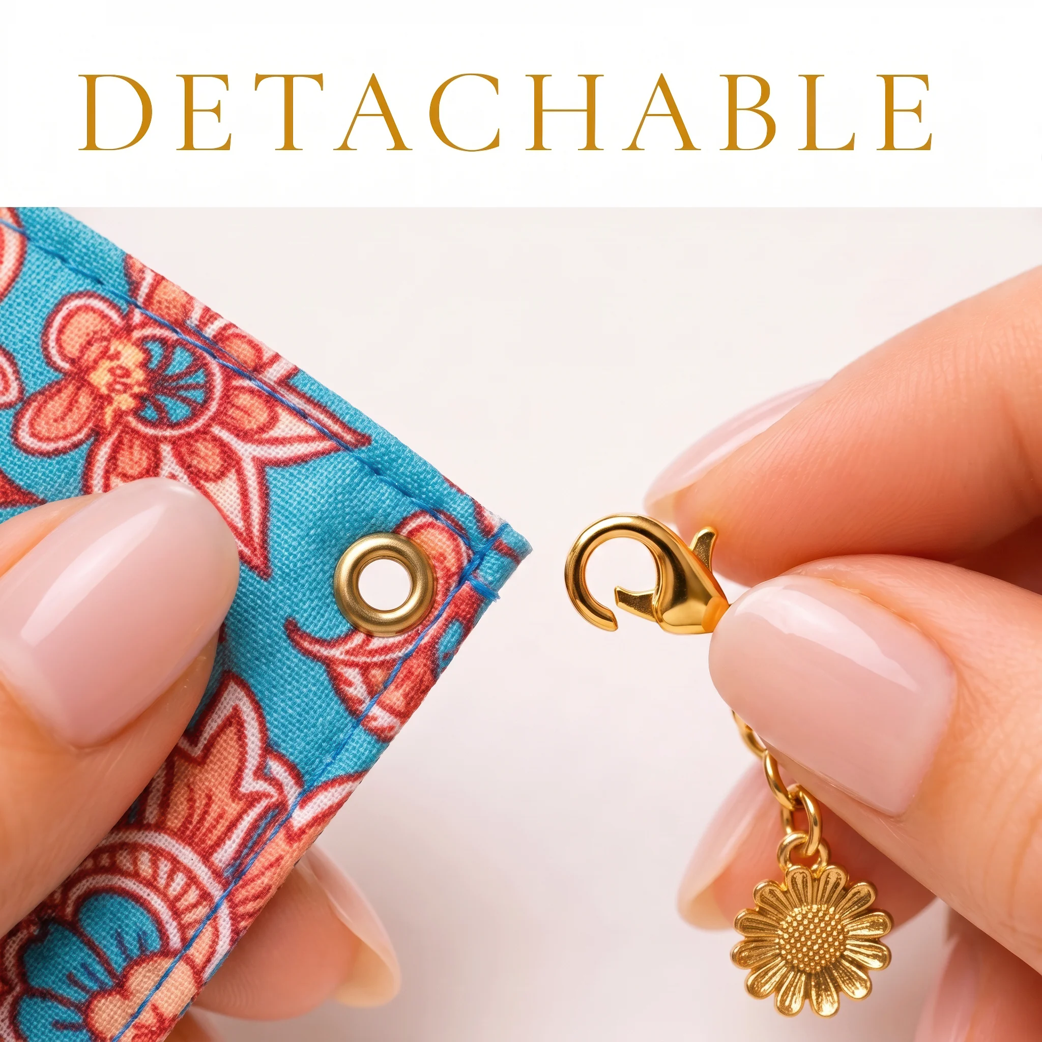 PRAO Scarf Necklace Anti-Tarnish Floral Clip Charm Fabric Detachable Charms - Image 8