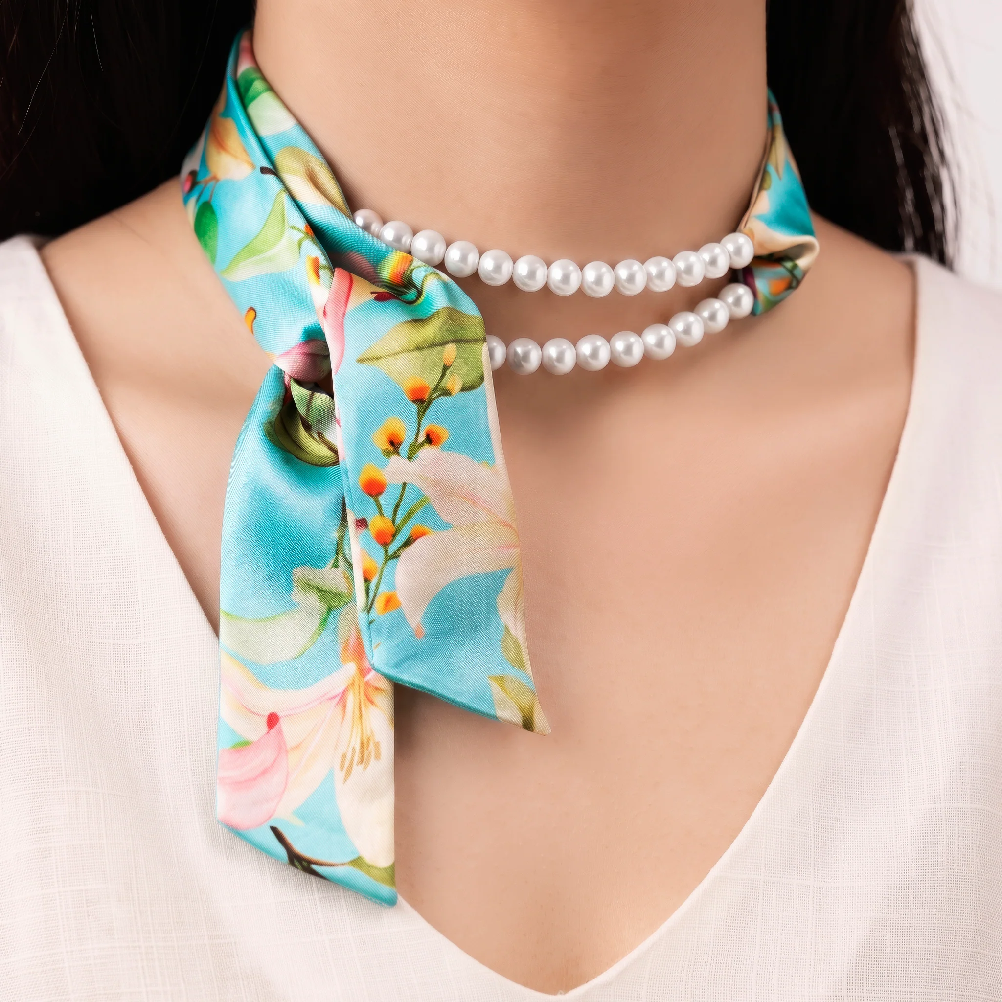 5-in-1 Satin & Pearl Set: Necklace, Bracelet, Hair Tie, Waist Belt & Bag Charm