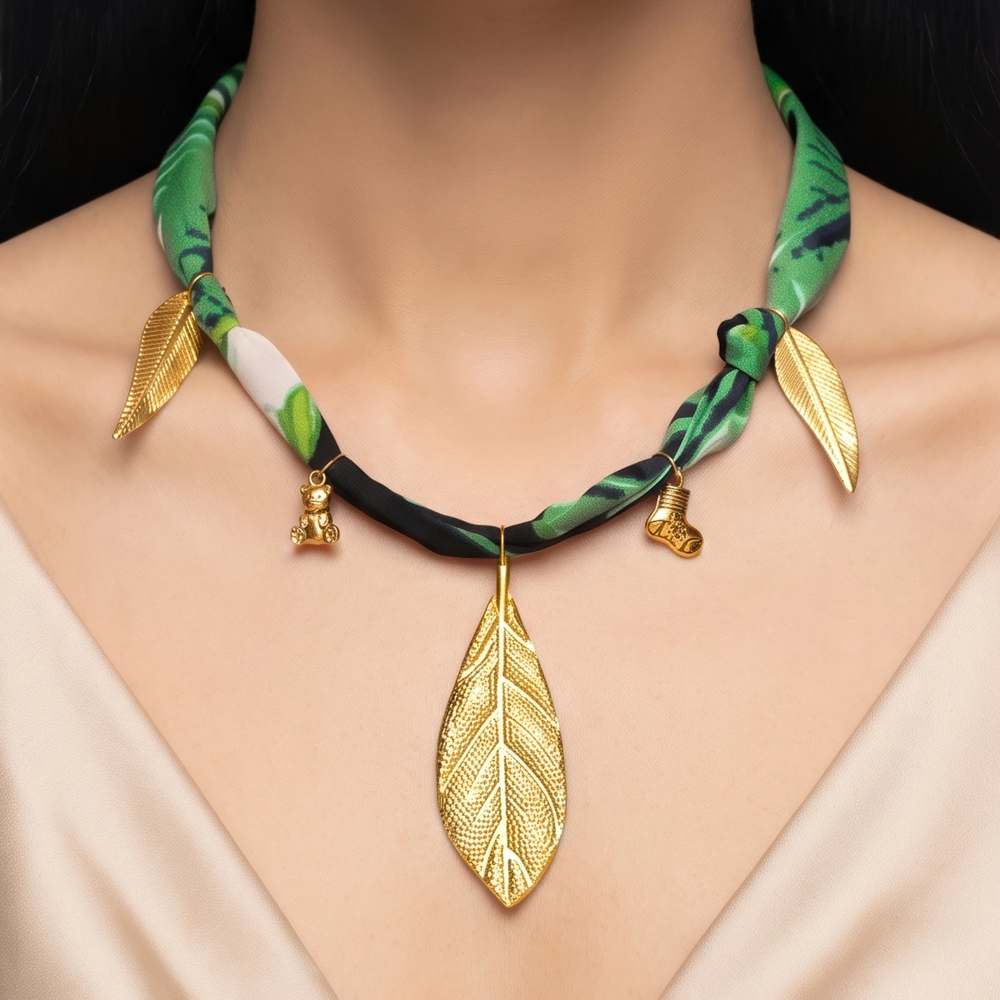 PRAO Necklace Anti-Tarnish Green Botanical Charm Chain