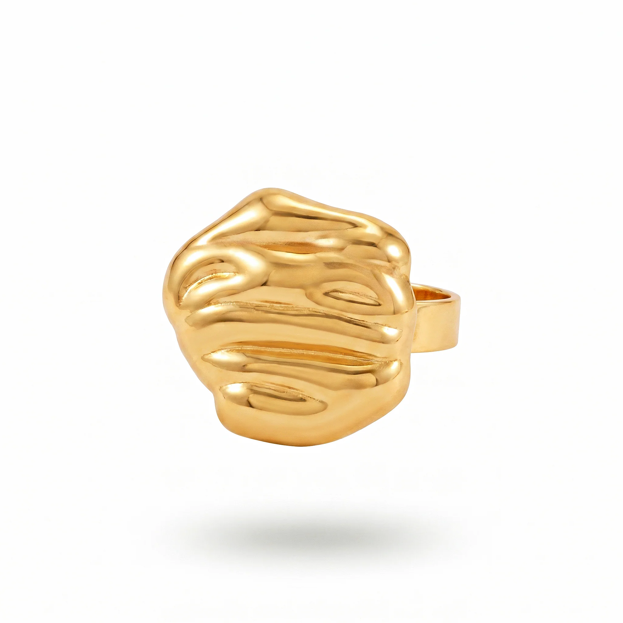 PRAO Ring Anti-Tarnish Rippled Irregular Silhouette (Adjustable Size) - Image 4