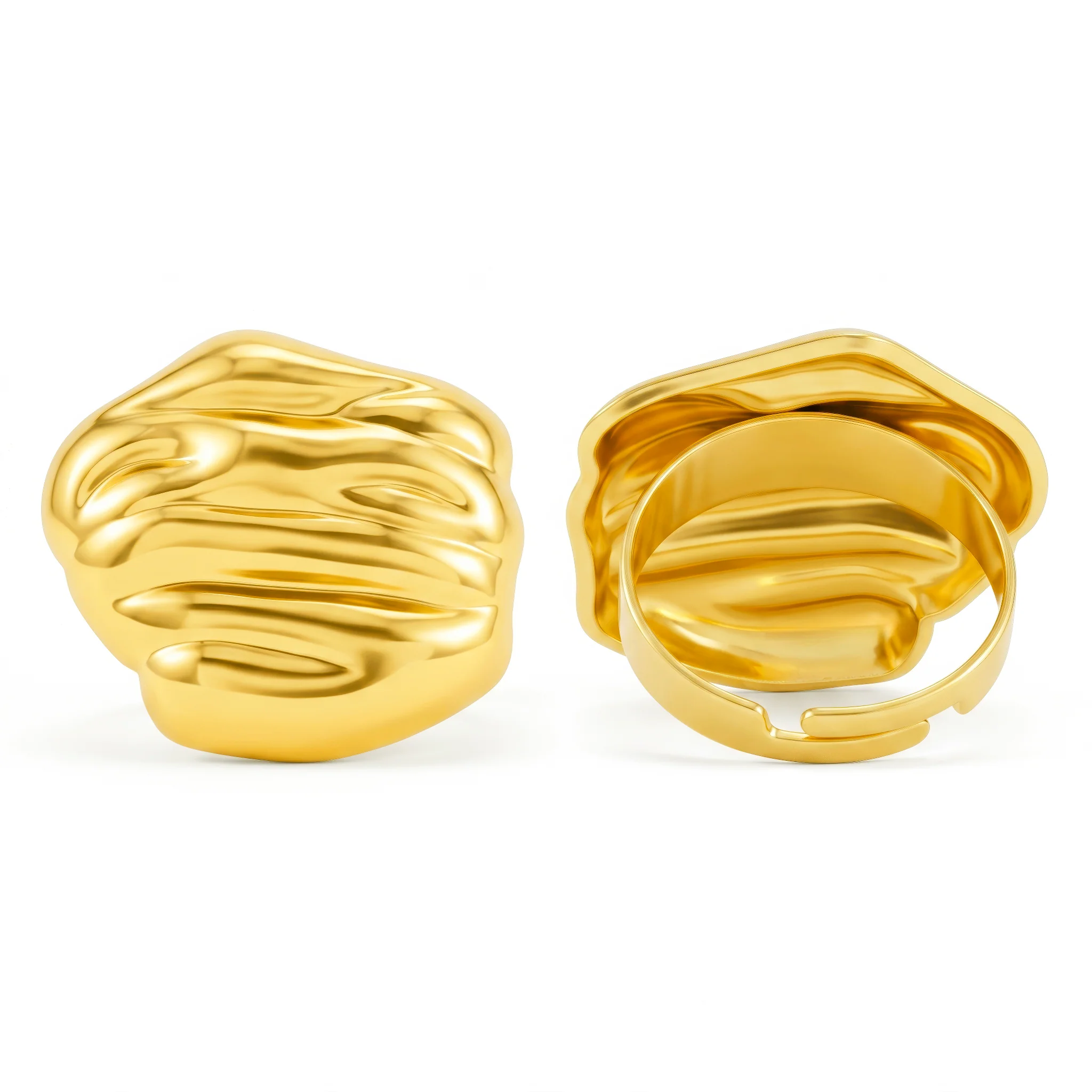 PRAO Ring Anti-Tarnish Rippled Irregular Silhouette (Adjustable Size) - Image 6