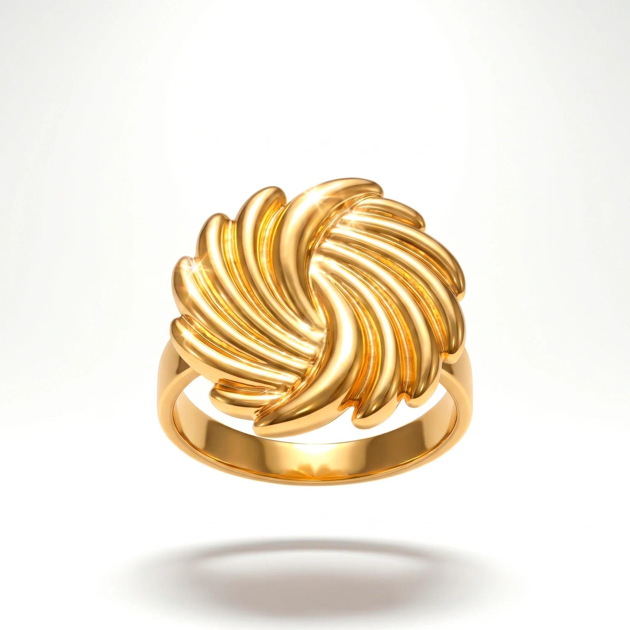 PRAO Ring Anti-Tarnish Sunburst Swirl Ribbed (Adjustable Size)