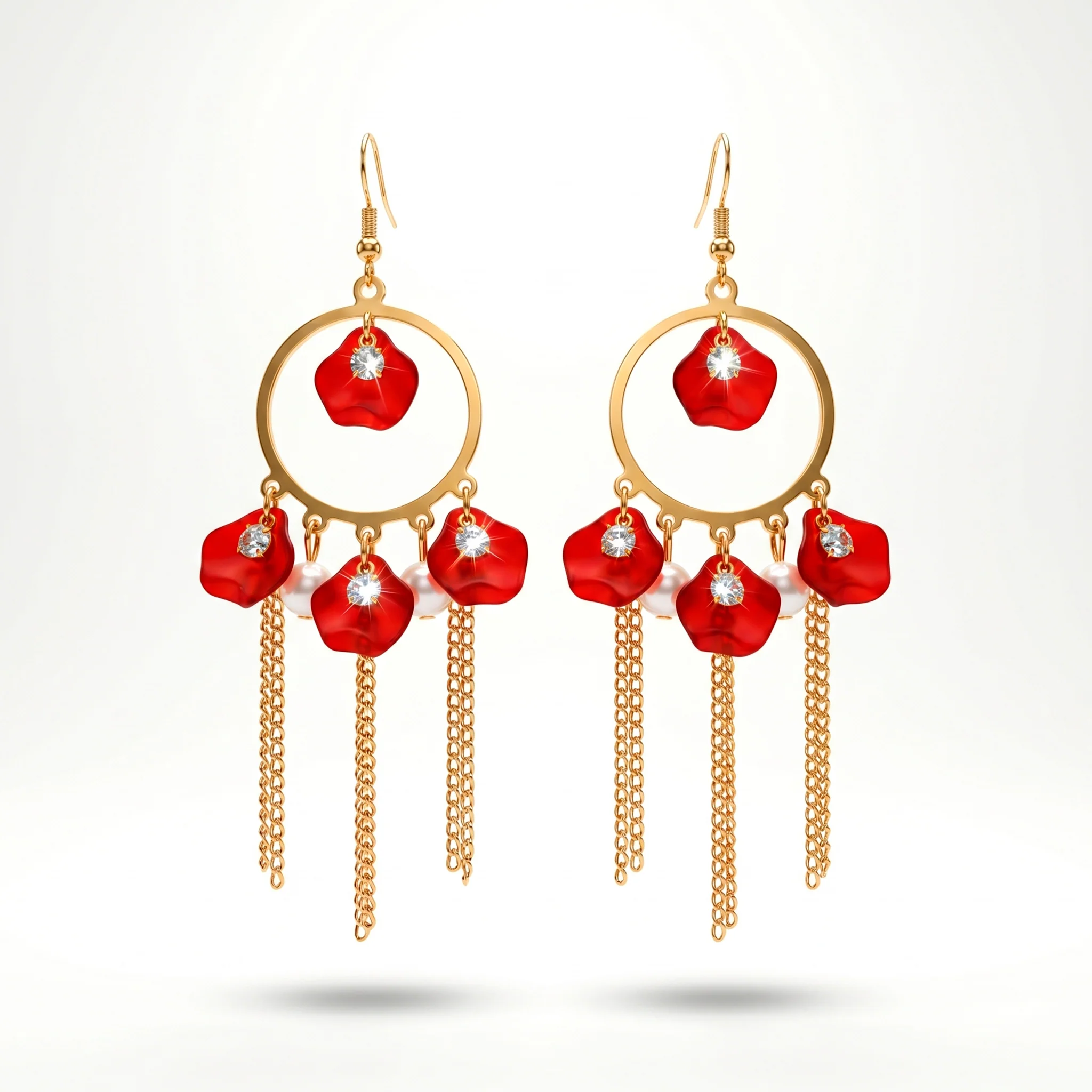 PRAO Earrings Anti-Tarnish Hoops With Resin Petals Pearls