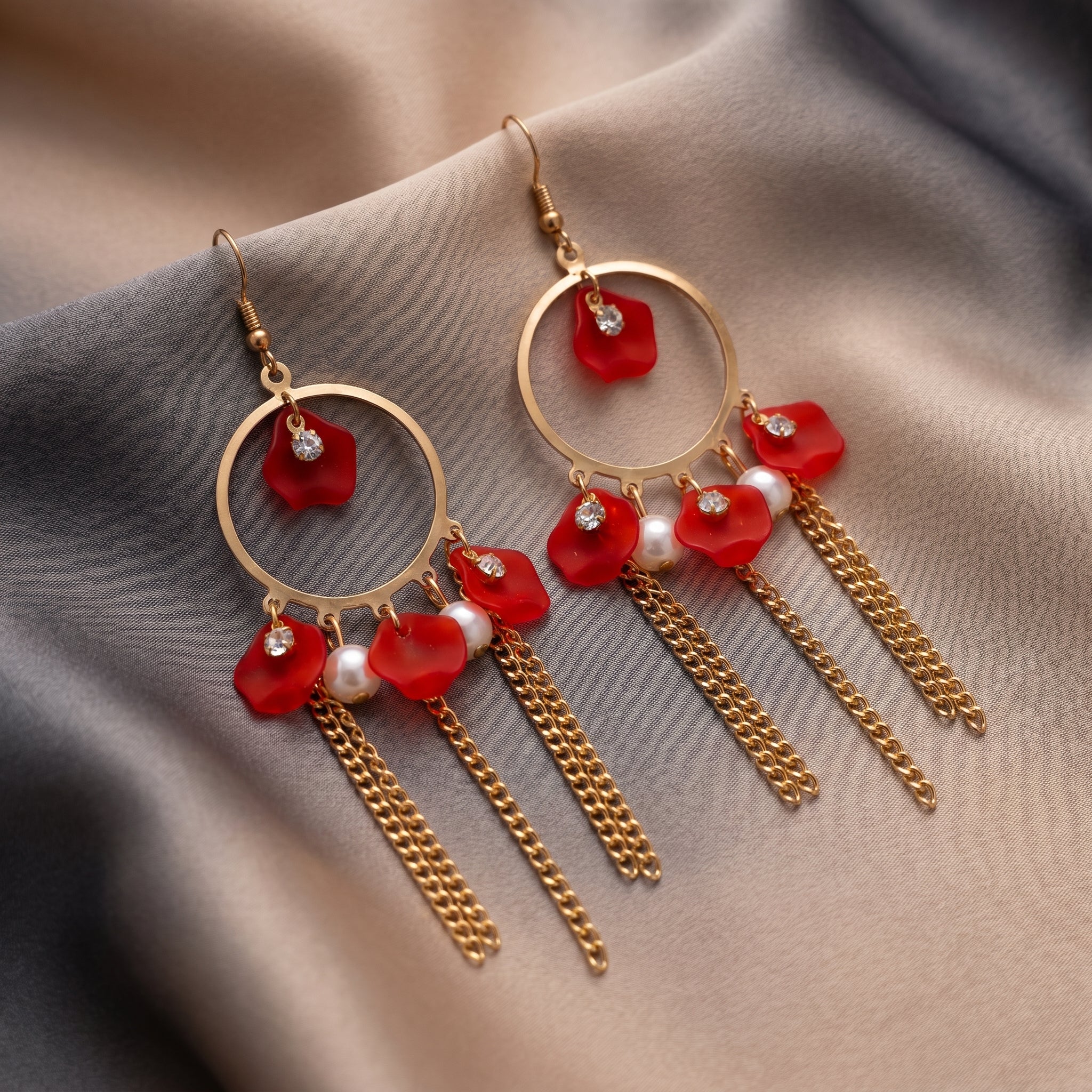 PRAO Earrings Anti-Tarnish Hoops With Resin Petals Pearls - Image 6