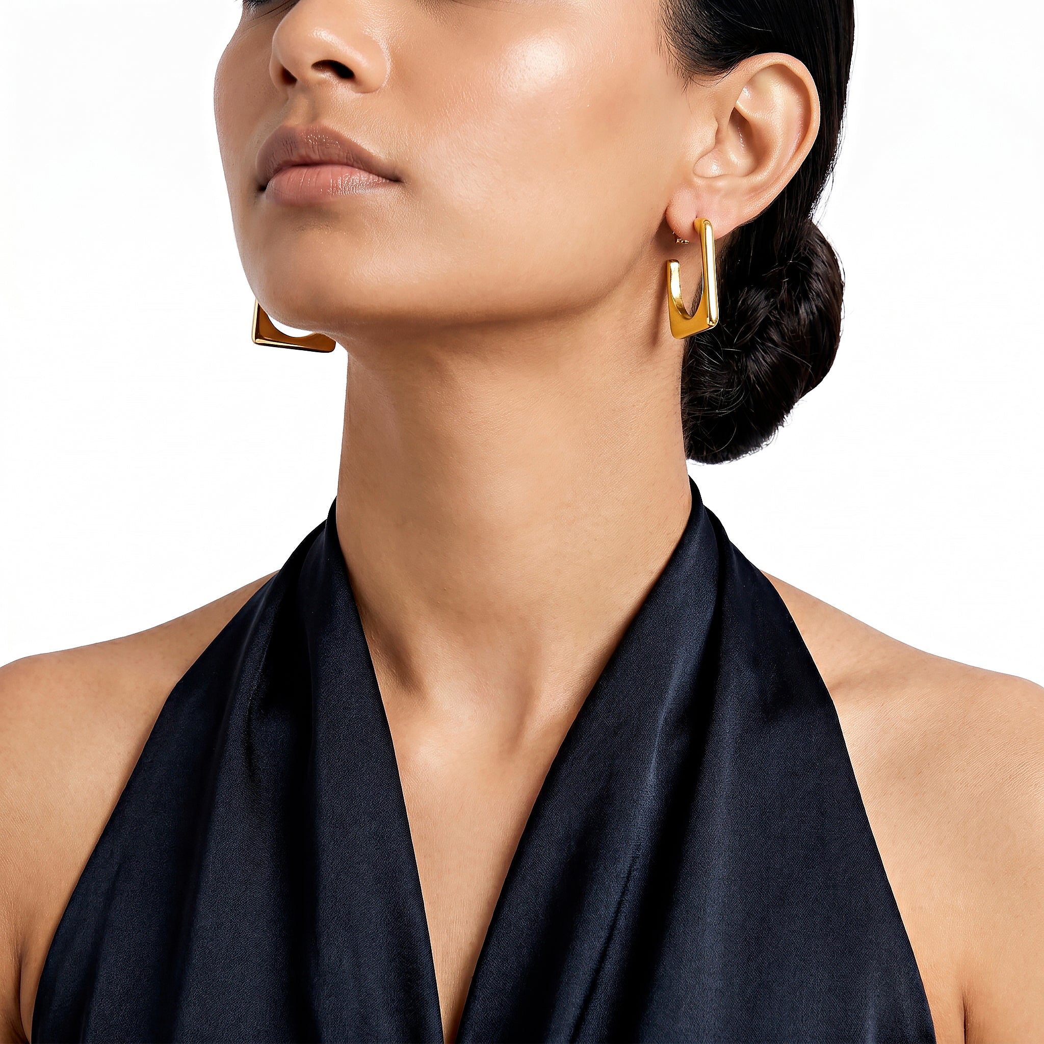PRAO Earrings Anti-Tarnish Open Square Mini Hoops - Image 3