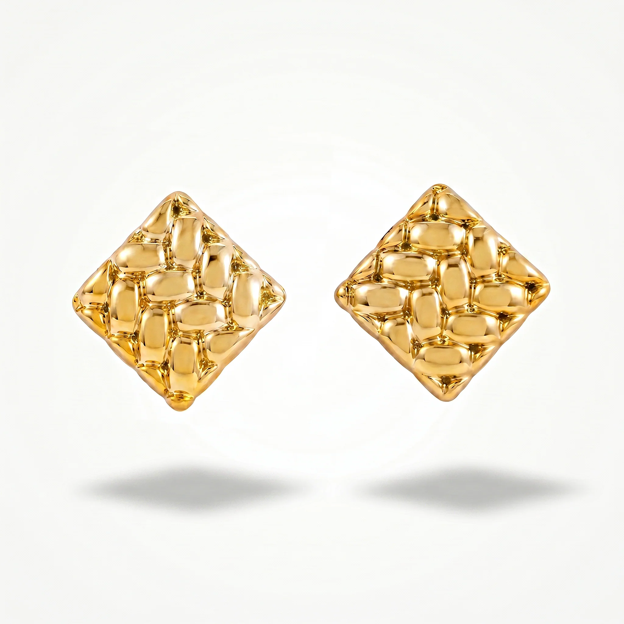 PRAO Earrings Anti-Tarnish CCB Textured Square Studs - Image 3