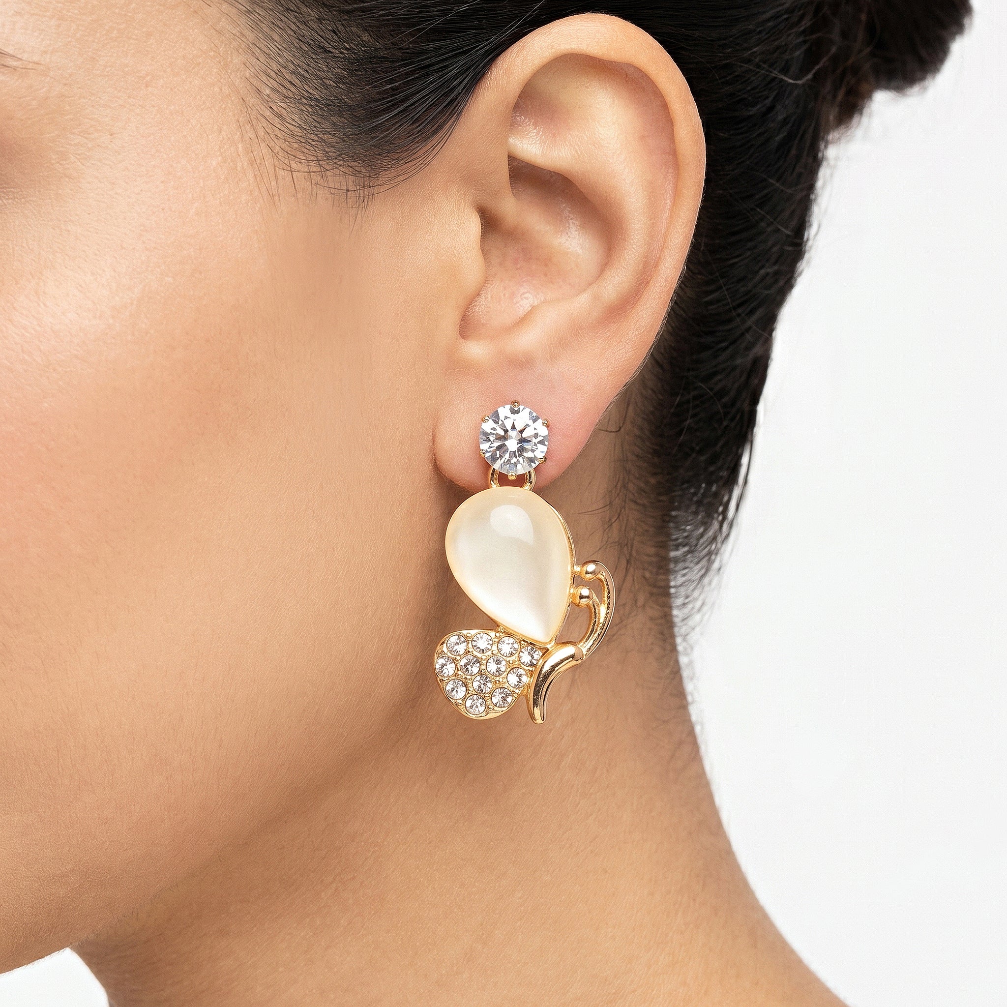 PRAO Earrings Anti-Tarnish Mini Mona Lisa & Crystal Bird Studs - Image 2