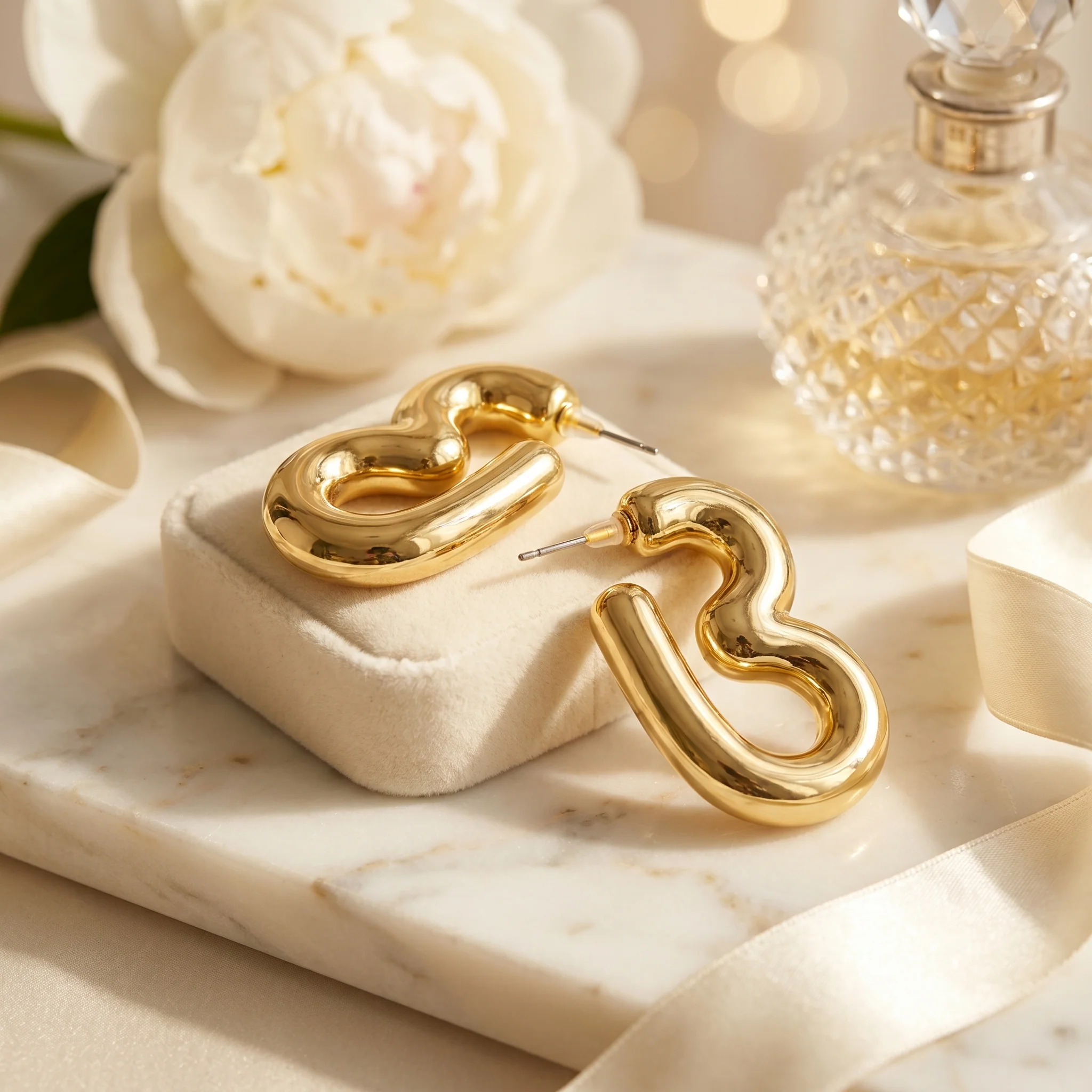 PRAO Earrings Anti-Tarnish CCB Wavy Hoops - Image 4