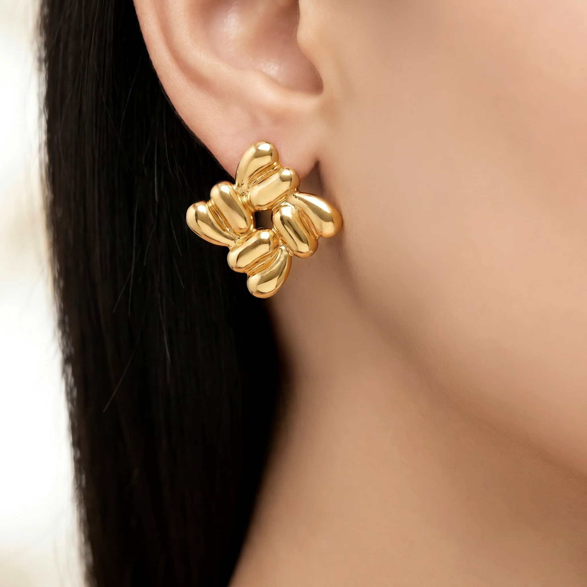 PRAO Earrings Anti-Tarnish Abstract Cluster Studs - Image 2