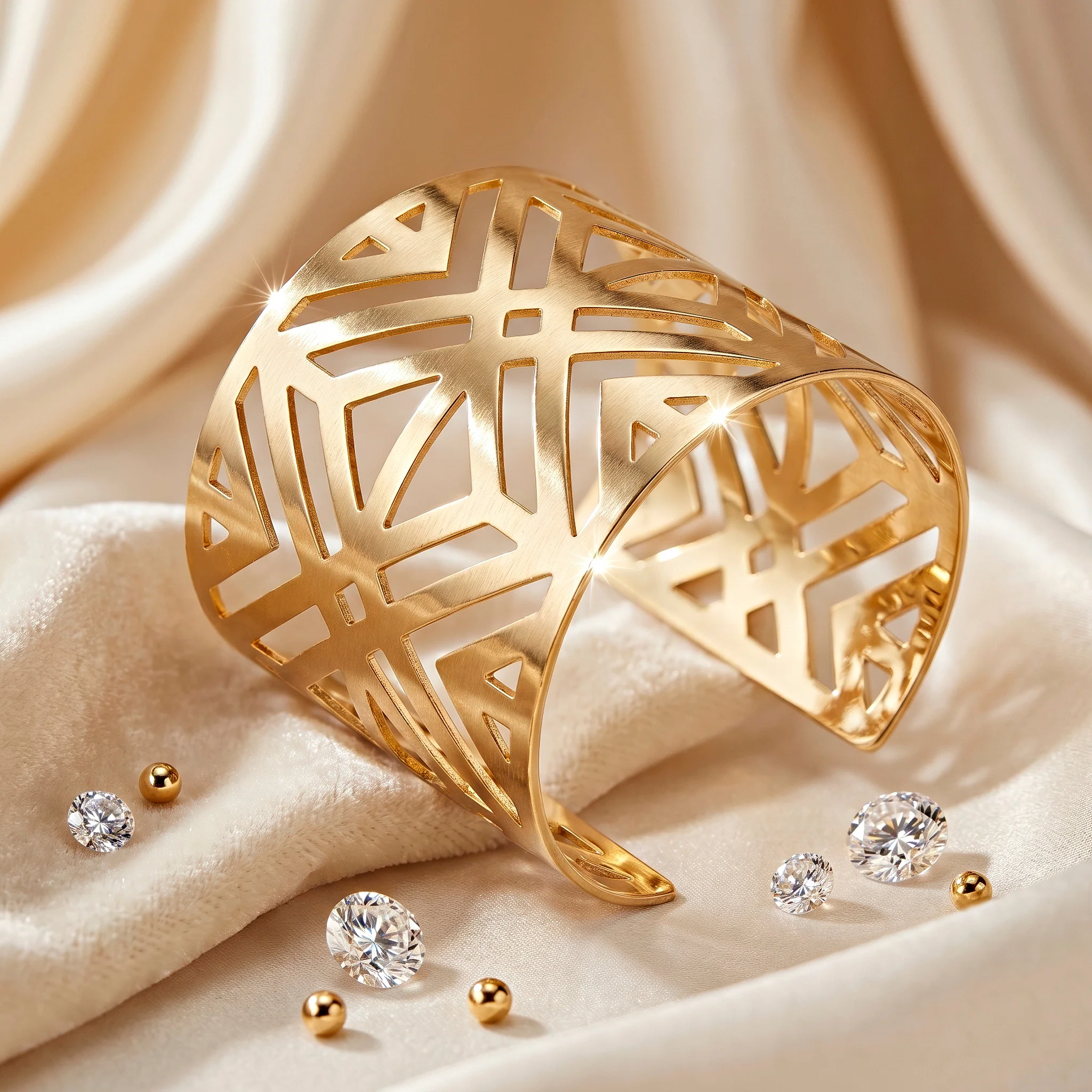 PRAO Bracelet Anti-Tarnish Wide Cuff With Open-Work Triangles (Adjustable Size) - Image 4