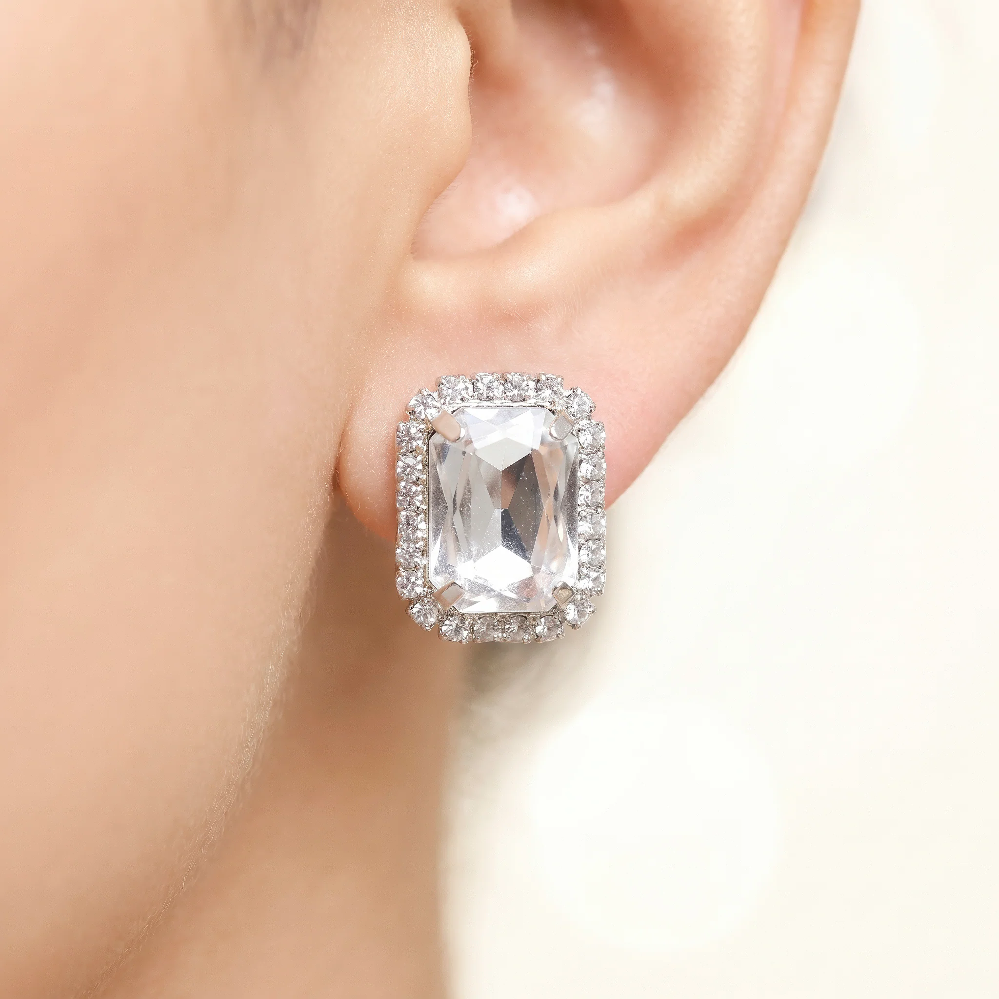 PRAO Necklace Anti-Tarnish Single-Line Rectangle Crystal Set With Earrings - Image 3