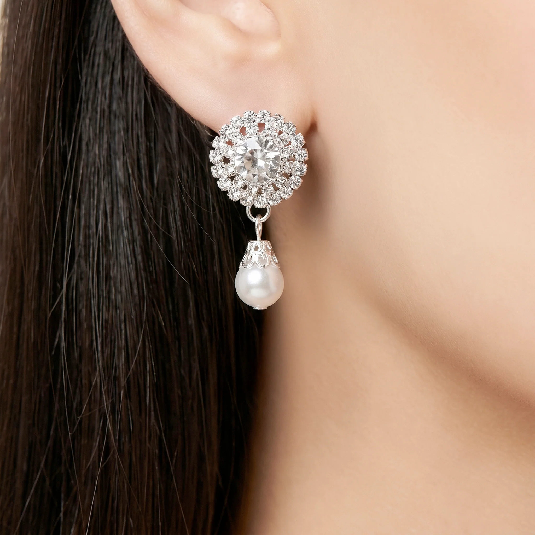 PRAO Necklace Anti-Tarnish Layered Pearl & Baguette Crystal Set With Earrings - Image 3