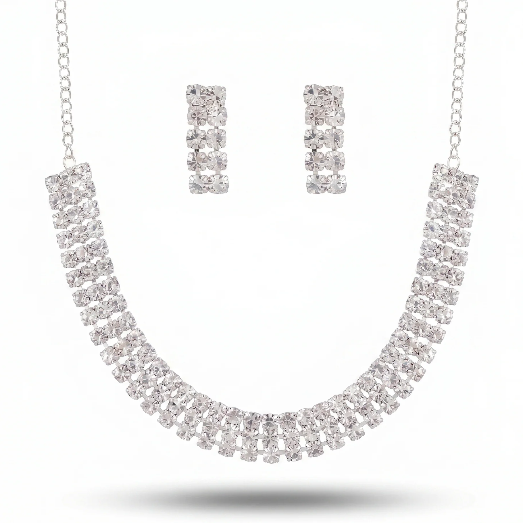 PRAO Necklace Anti-Tarnish Wide Multi-Row Choker Set With Earrings - Image 4