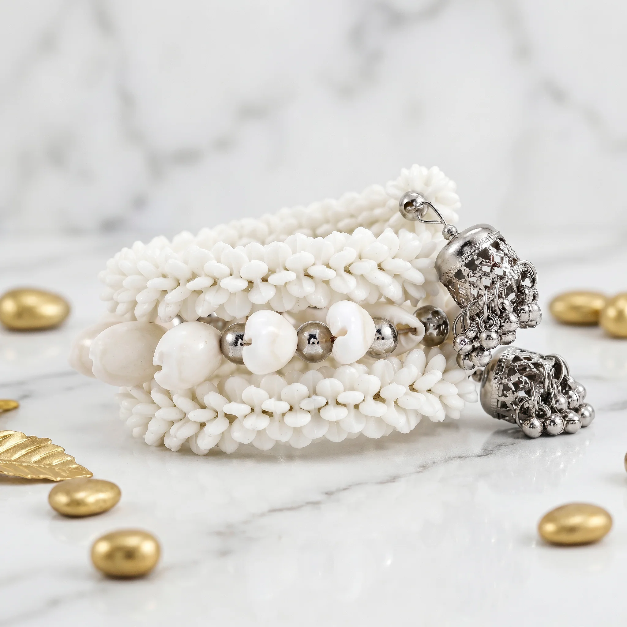 PRAO Bracelet Anti-Tarnish Spiral Bracelet Cowrie Jhumka (Adjustable Size) - Image 4
